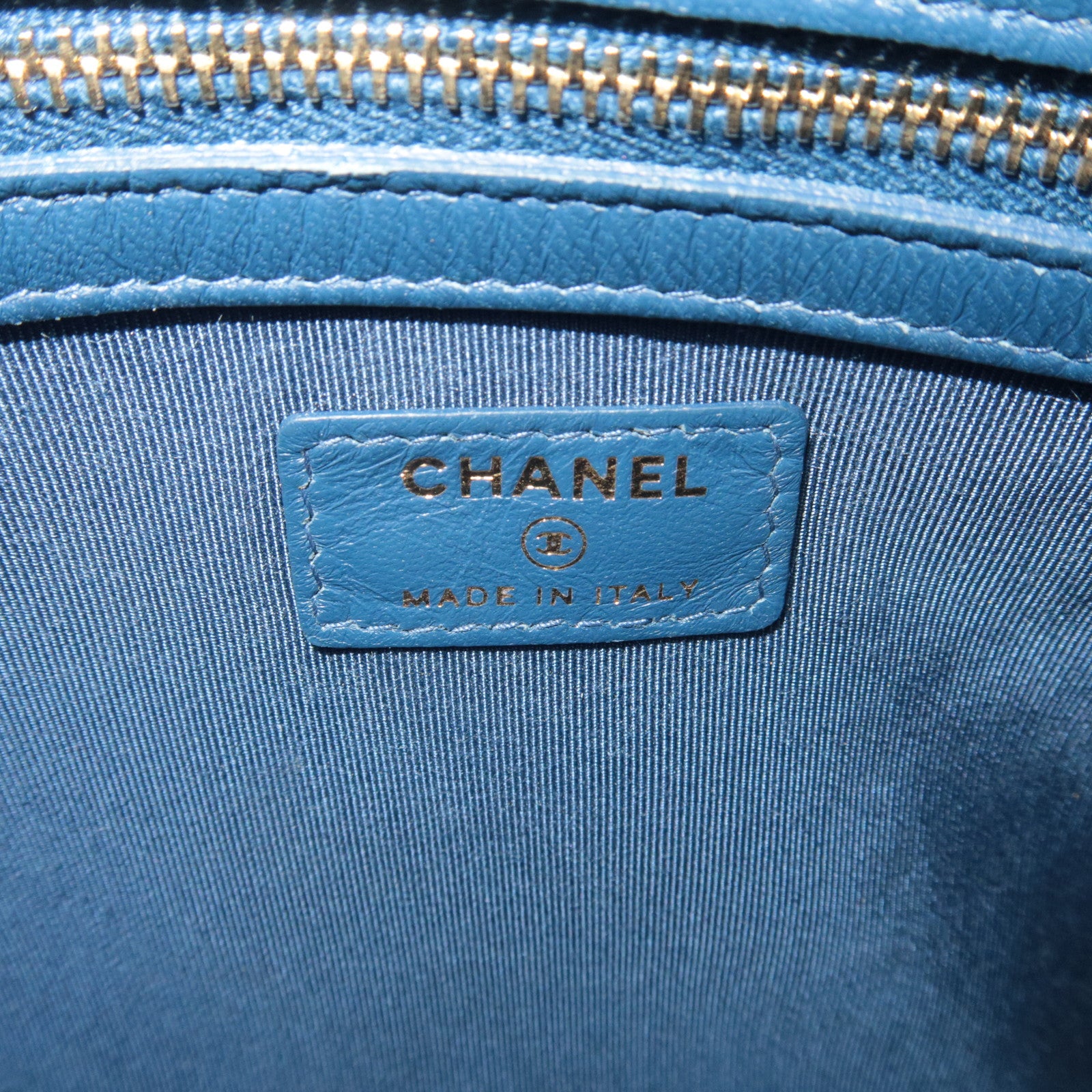 CHANEL Boy Chanel Lambskin Clutch Bag Blue Gold HDW