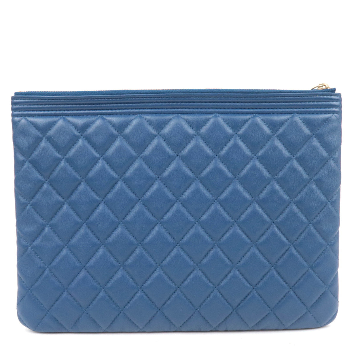 CHANEL Boy Chanel Lambskin Clutch Bag Blue