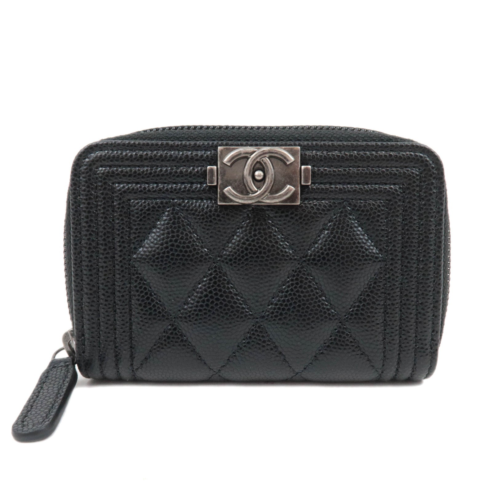CHANEL Boy Chanel Caviarskin Coin Case Black Silver HDW88381