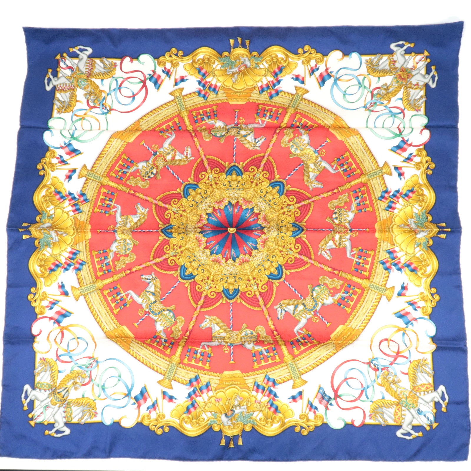 HERMES Carre 90 Scarf LUNAPARK 100% Silk Blue White88393