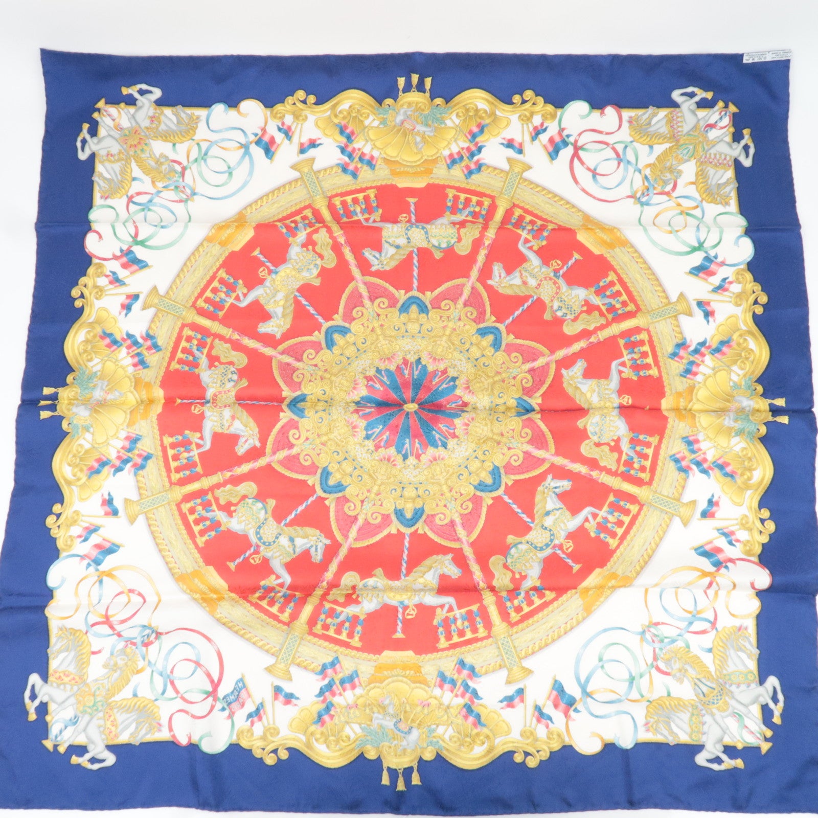 HERMES Carre 90 Scarf LUNAPARK 100% Silk Blue White
