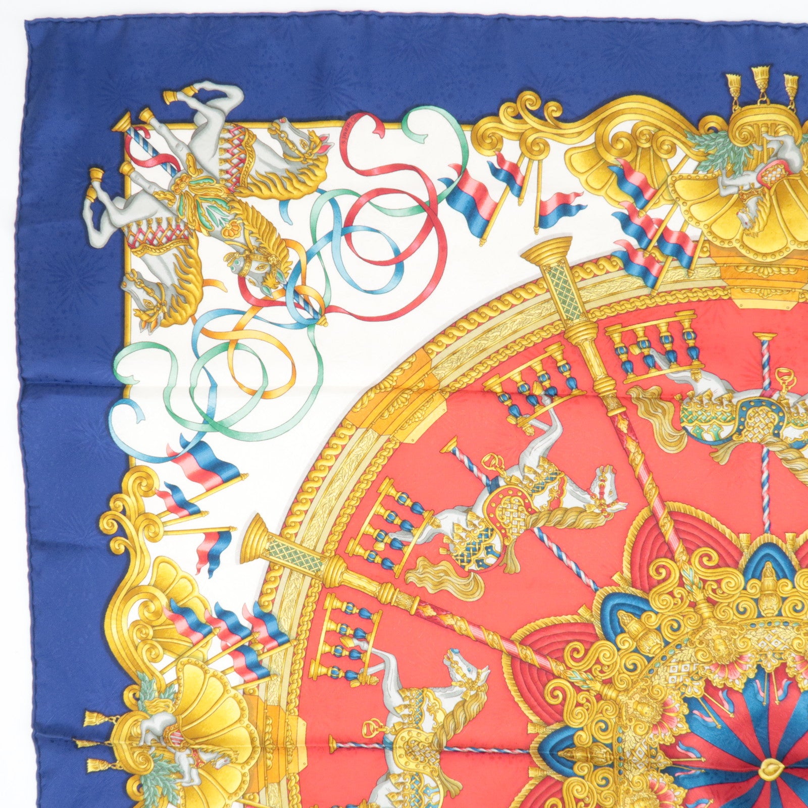 HERMES Carre 90 Scarf LUNAPARK 100% Silk Blue White