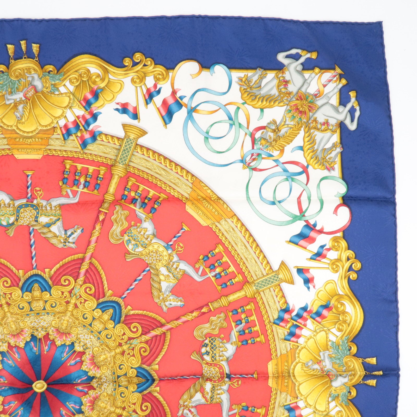 HERMES Carre 90 Scarf LUNAPARK 100% Silk Blue White