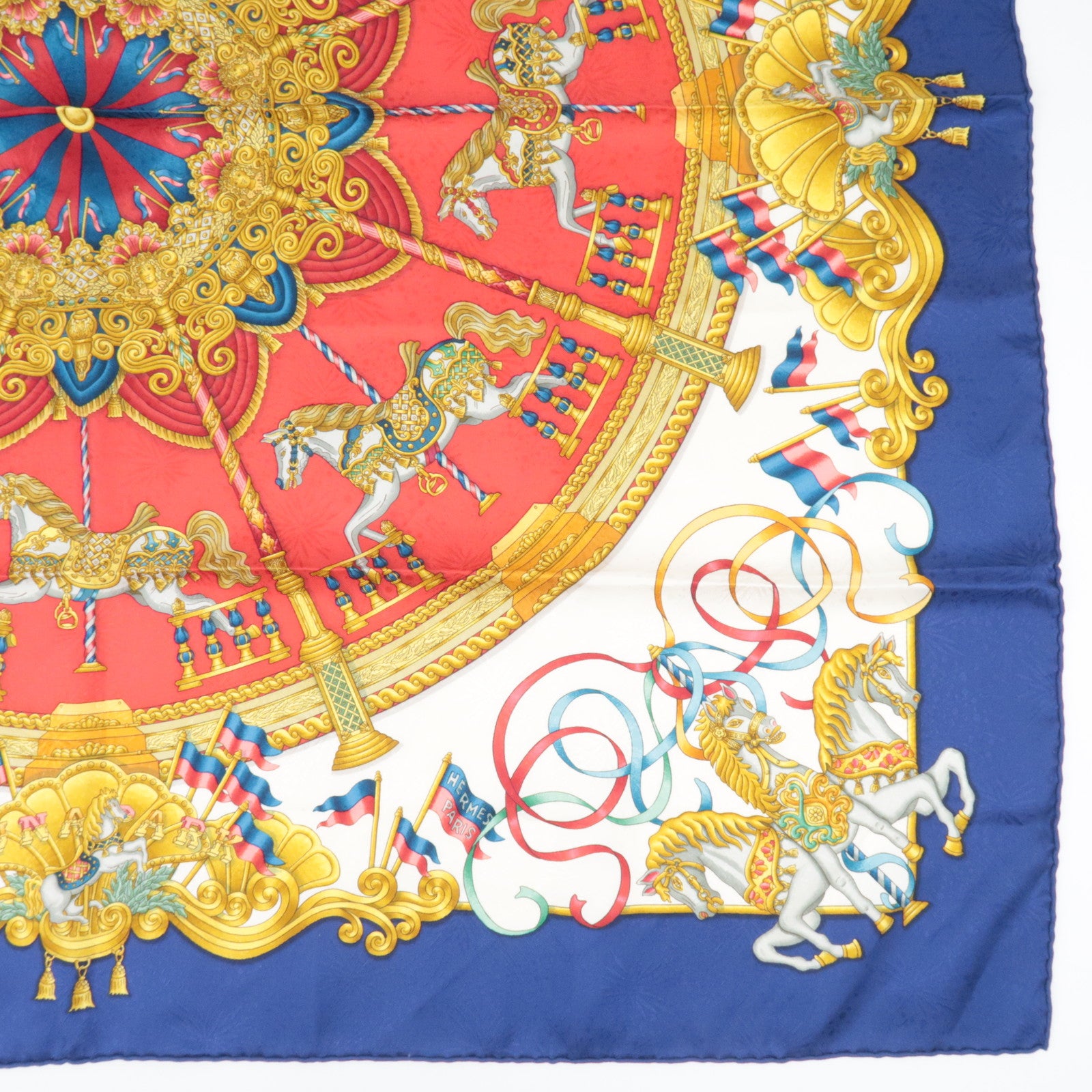 HERMES Carre 90 Scarf LUNAPARK 100% Silk Blue White