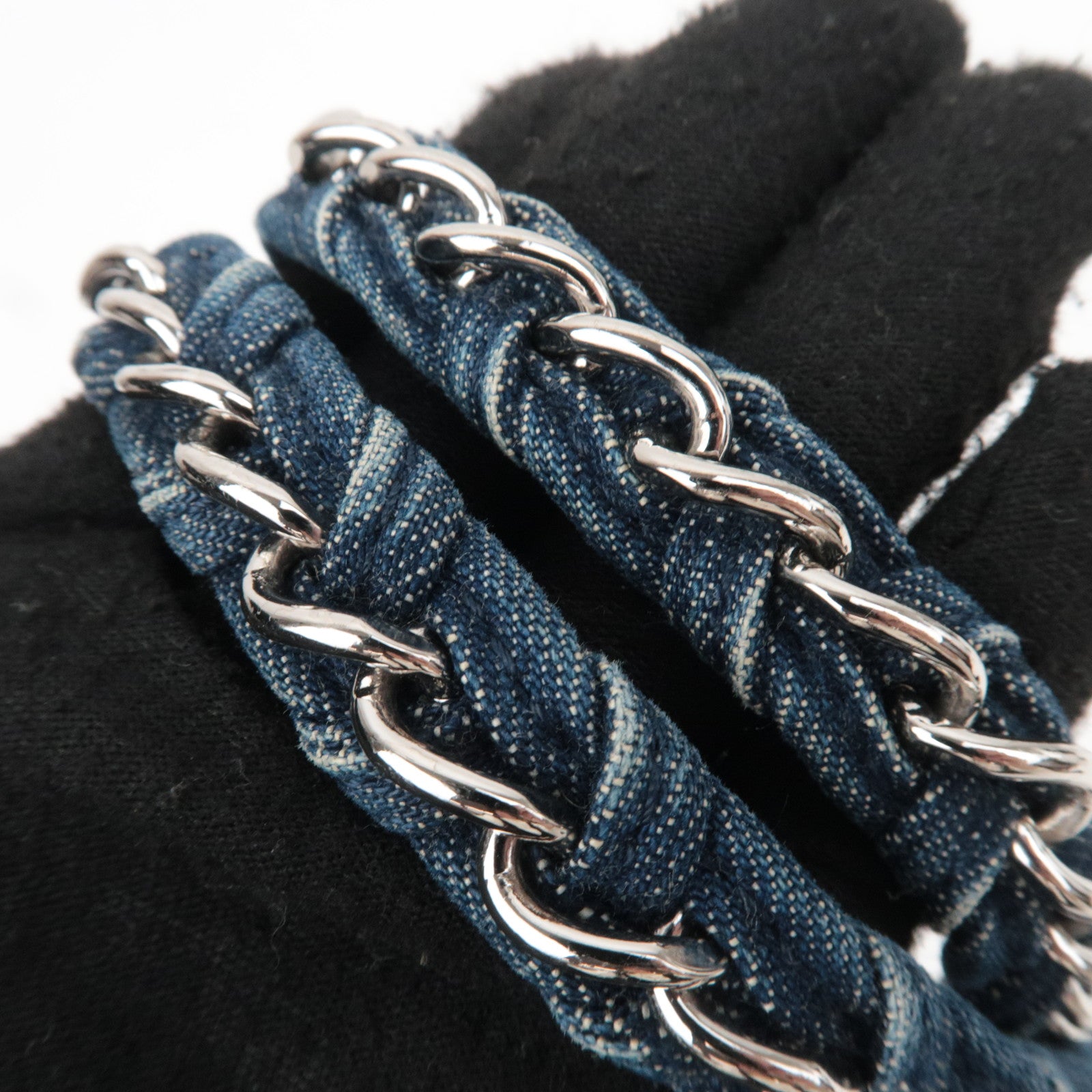 CHANEL Coco Mark Denim Chain Tote Bag Blue