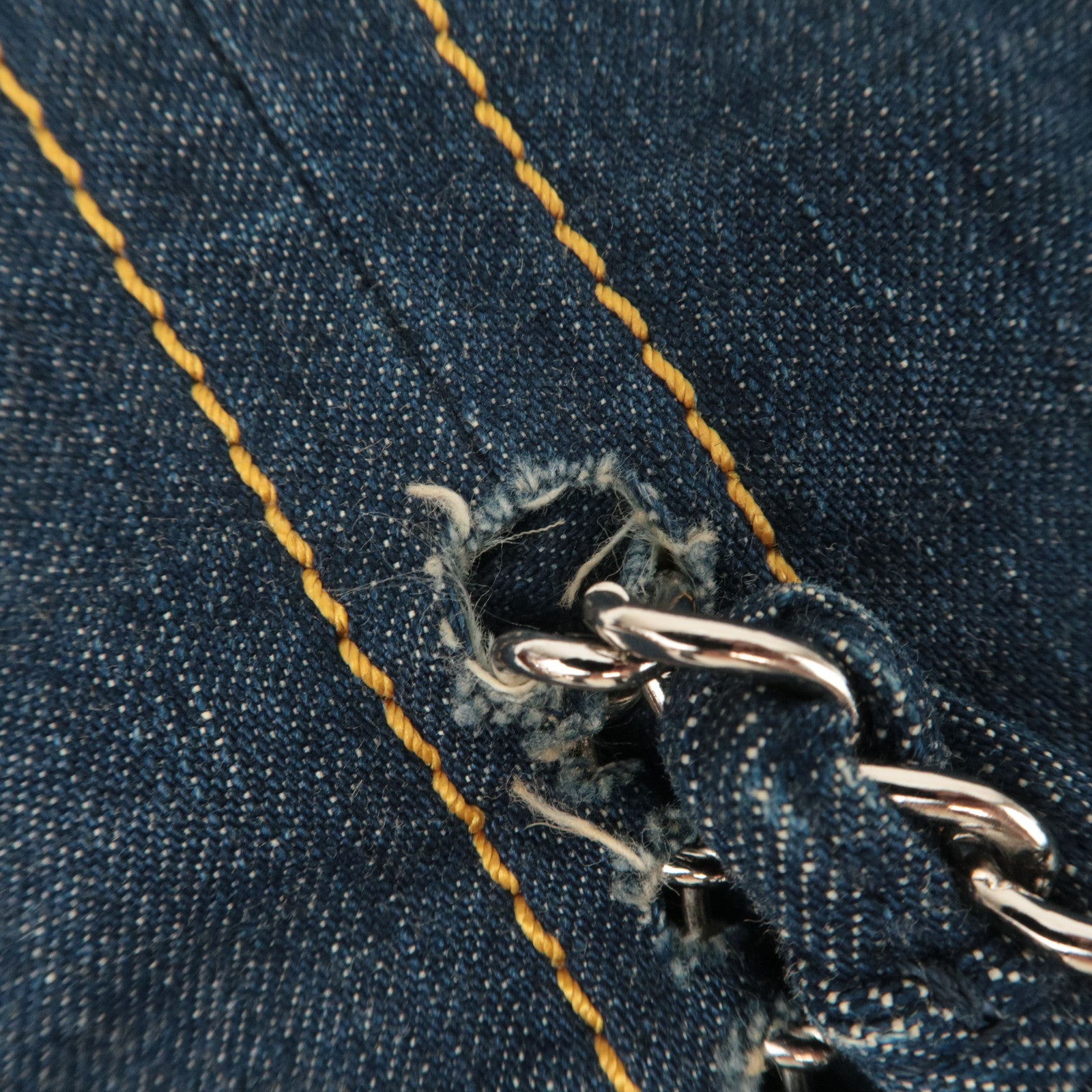 CHANEL Coco Mark Denim Chain Tote Bag Blue