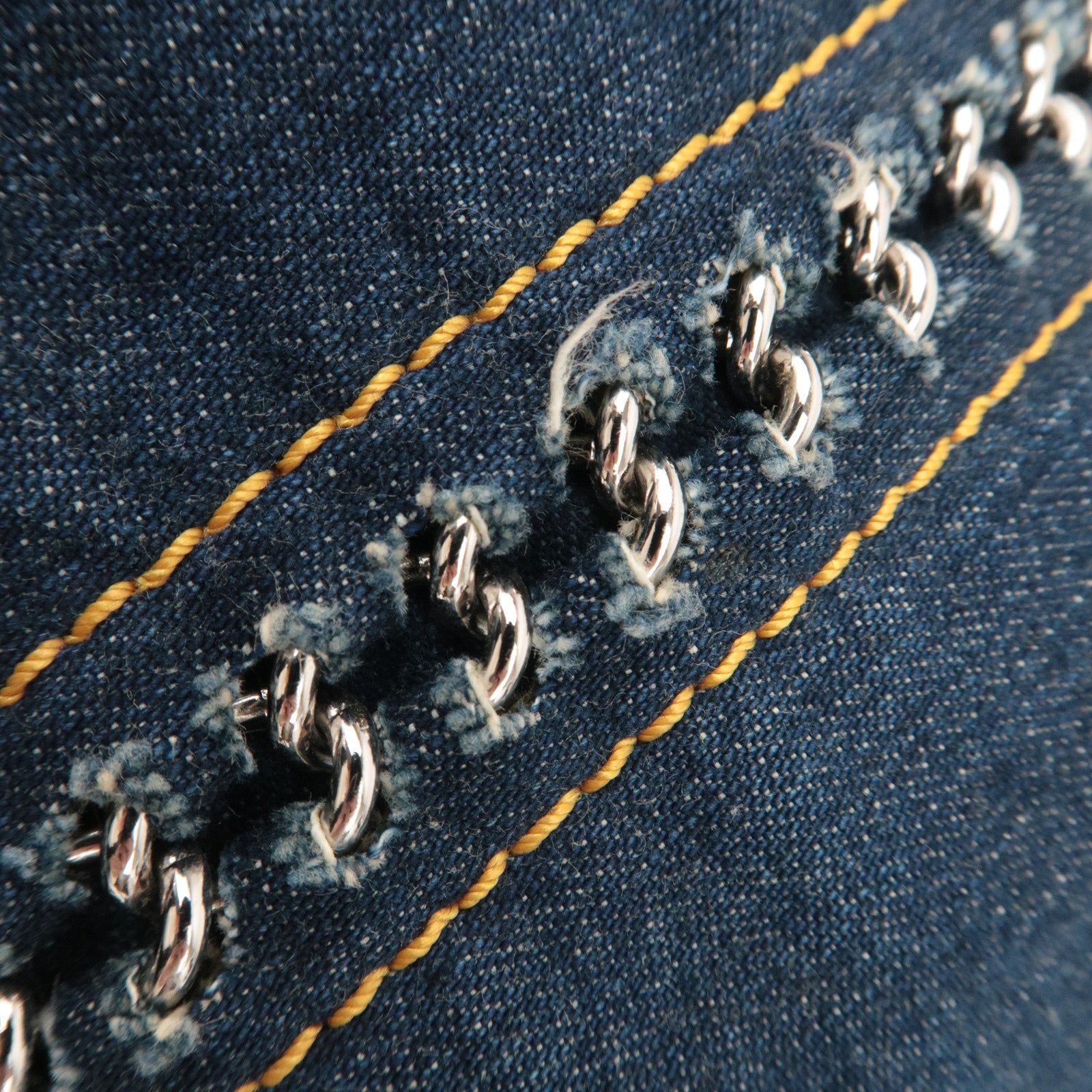 CHANEL Coco Mark Denim Chain Tote Bag Blue