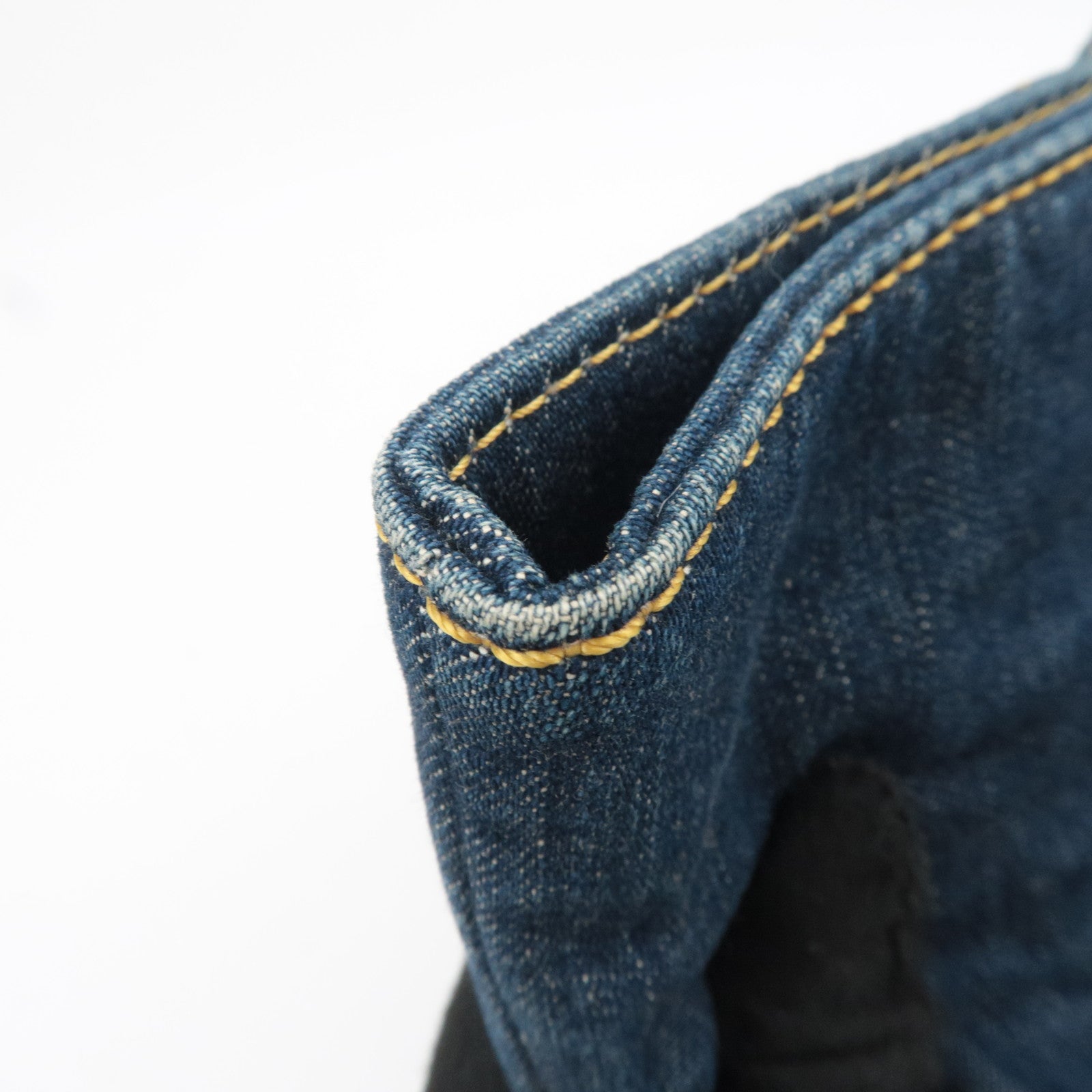 CHANEL Coco Mark Denim Chain Tote Bag Blue