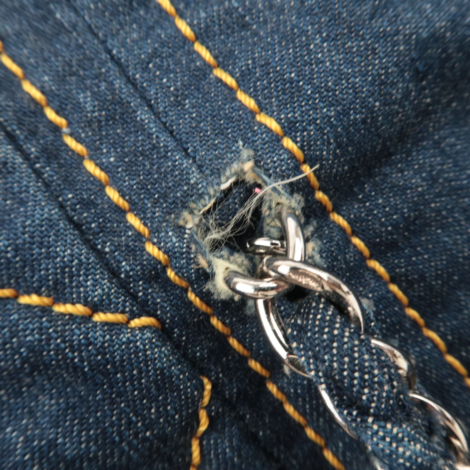 CHANEL Coco Mark Denim Chain Tote Bag Blue