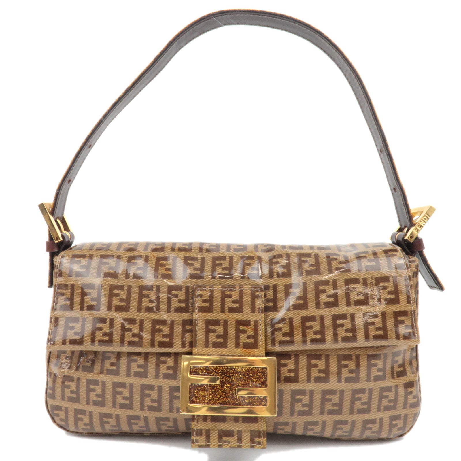 FENDI Zucchino Mamma Baguette Vinyl Leather Shoulder Bag Brown 2642488414