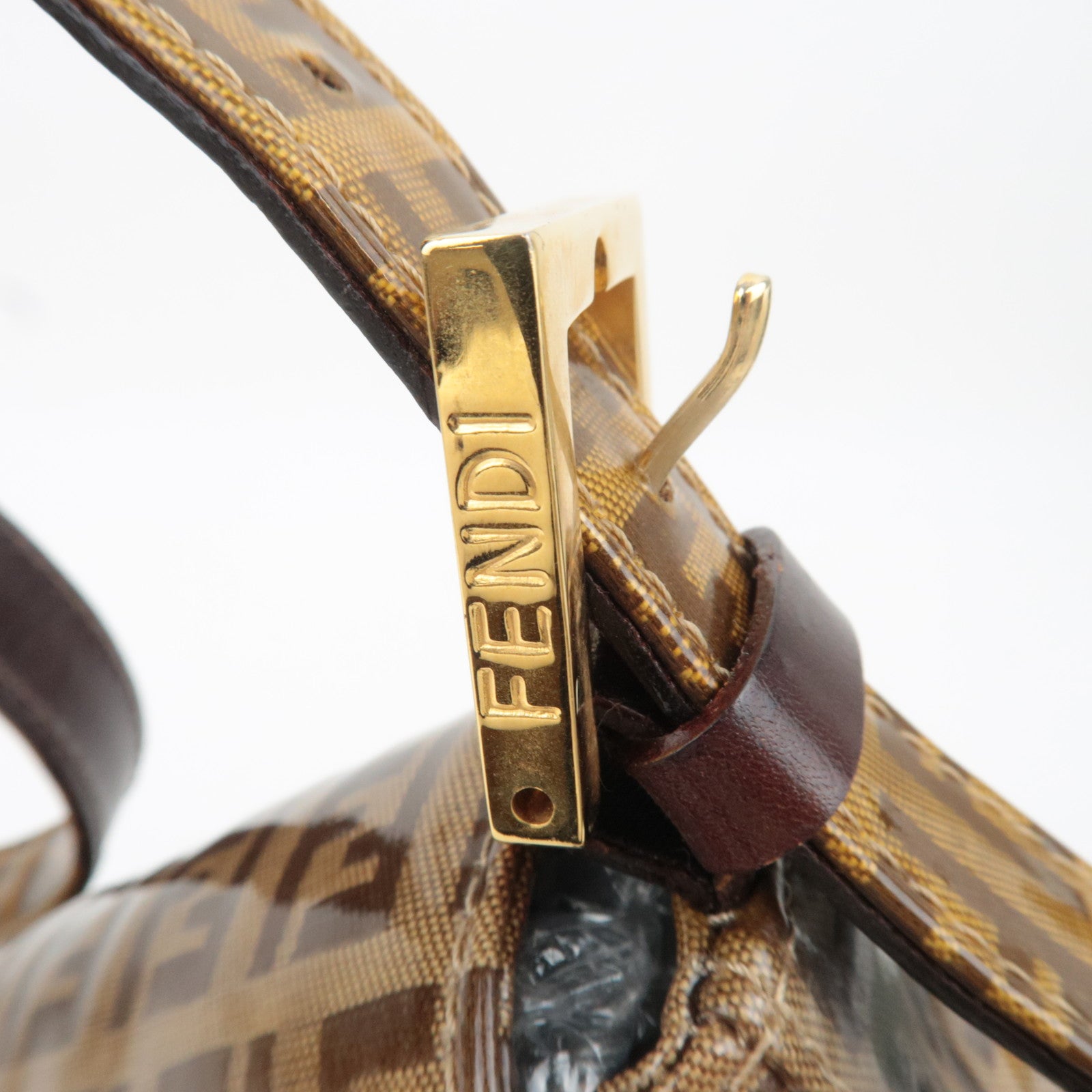 FENDI Zucchino Mamma Baguette Vinyl Leather Shoulder Bag Brown 26424