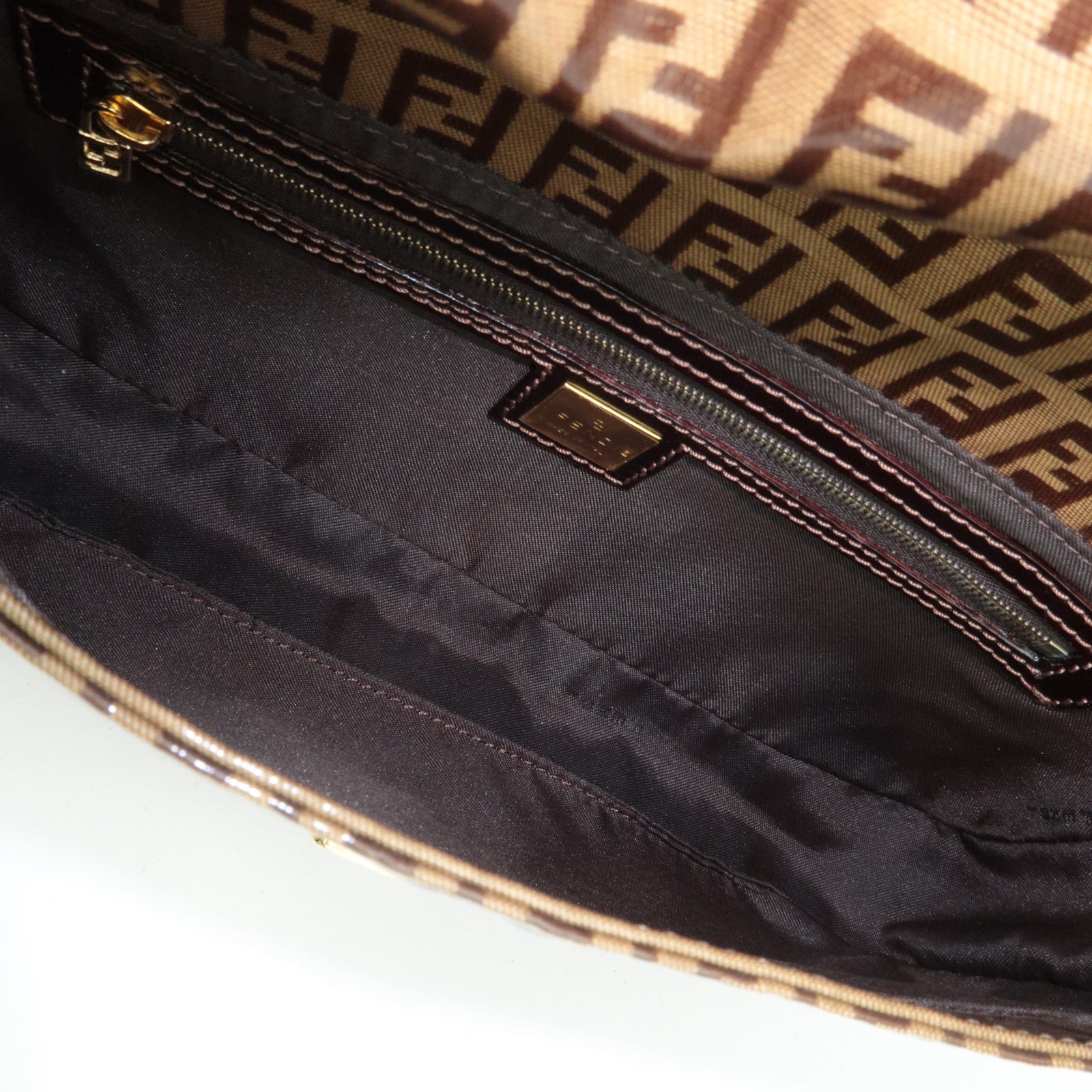 FENDI Zucchino Mamma Baguette Vinyl Leather Shoulder Bag Brown 26424