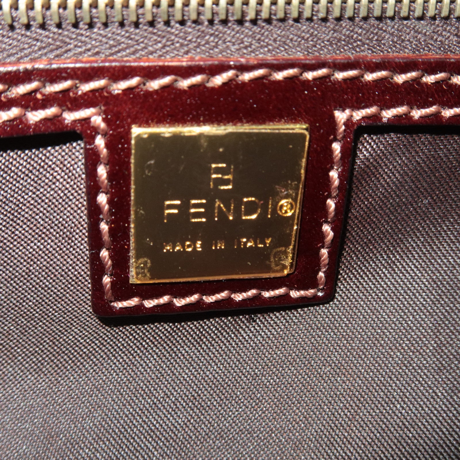 FENDI Zucchino Mamma Baguette Vinyl Leather Shoulder Bag Brown 26424