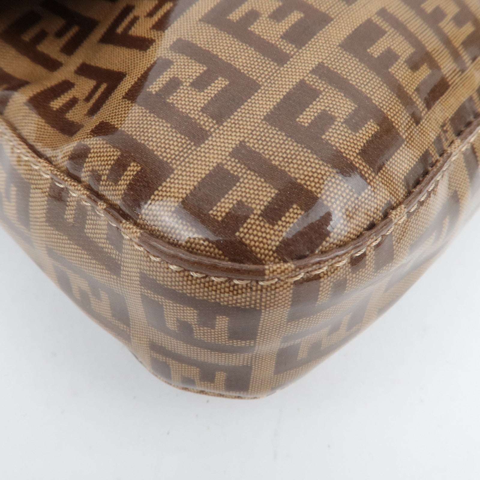 FENDI Zucchino Mamma Baguette Vinyl Leather Shoulder Bag Brown 26424