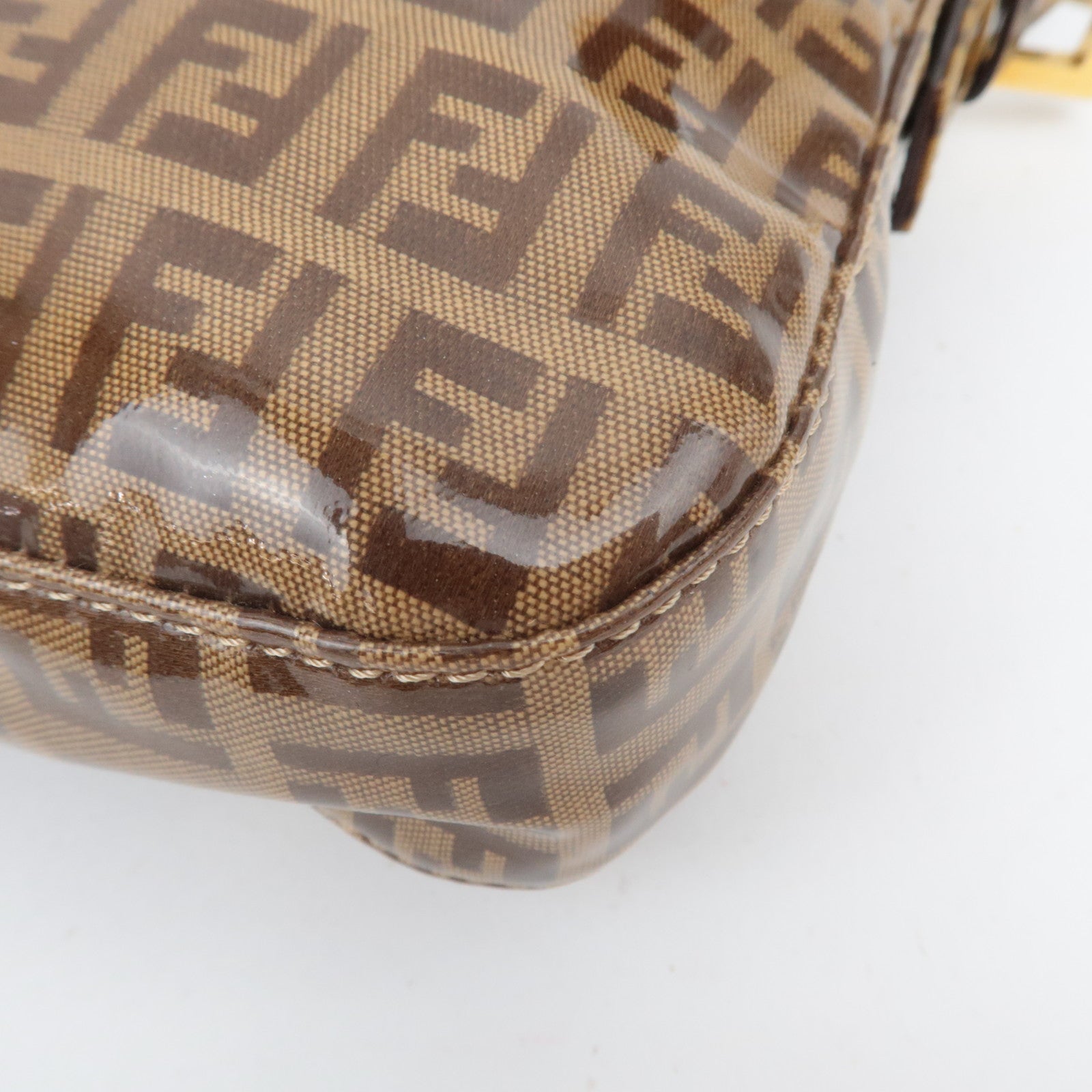 FENDI Zucchino Mamma Baguette Vinyl Leather Shoulder Bag Brown 26424