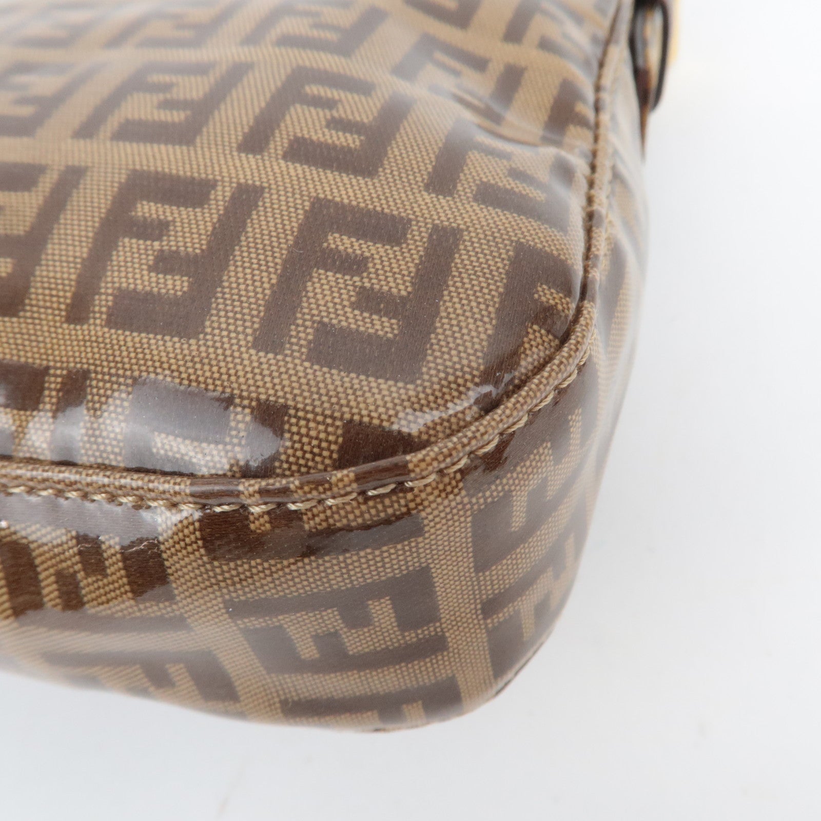 FENDI Zucchino Mamma Baguette Vinyl Leather Shoulder Bag Brown 26424
