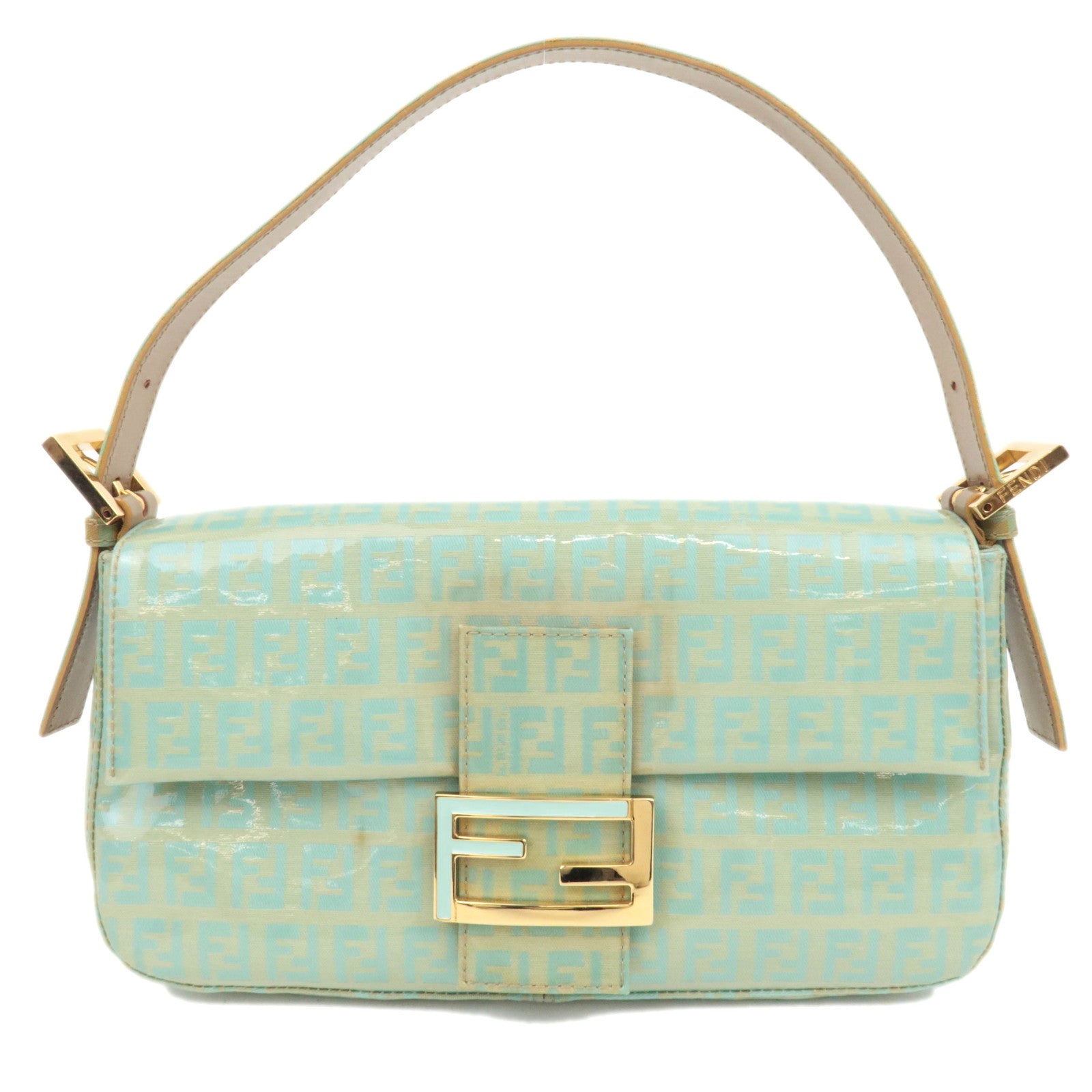 FENDI Zucchino Mamma Baguette Vinyl Shoulder Bag Light Blue 2642488415