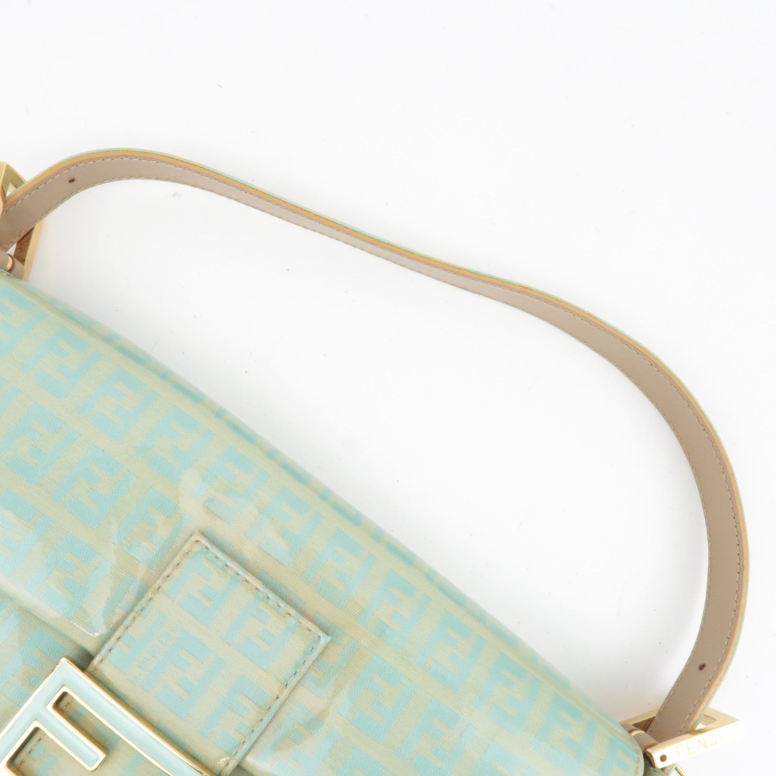 FENDI Zucchino Mamma Baguette Vinyl Shoulder Bag Light Blue 26424