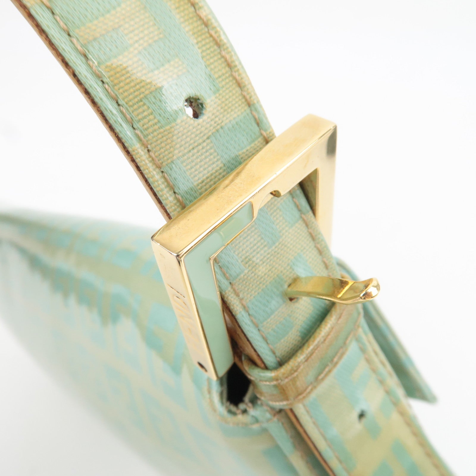 FENDI Zucchino Mamma Baguette Vinyl Shoulder Bag Light Blue 26424