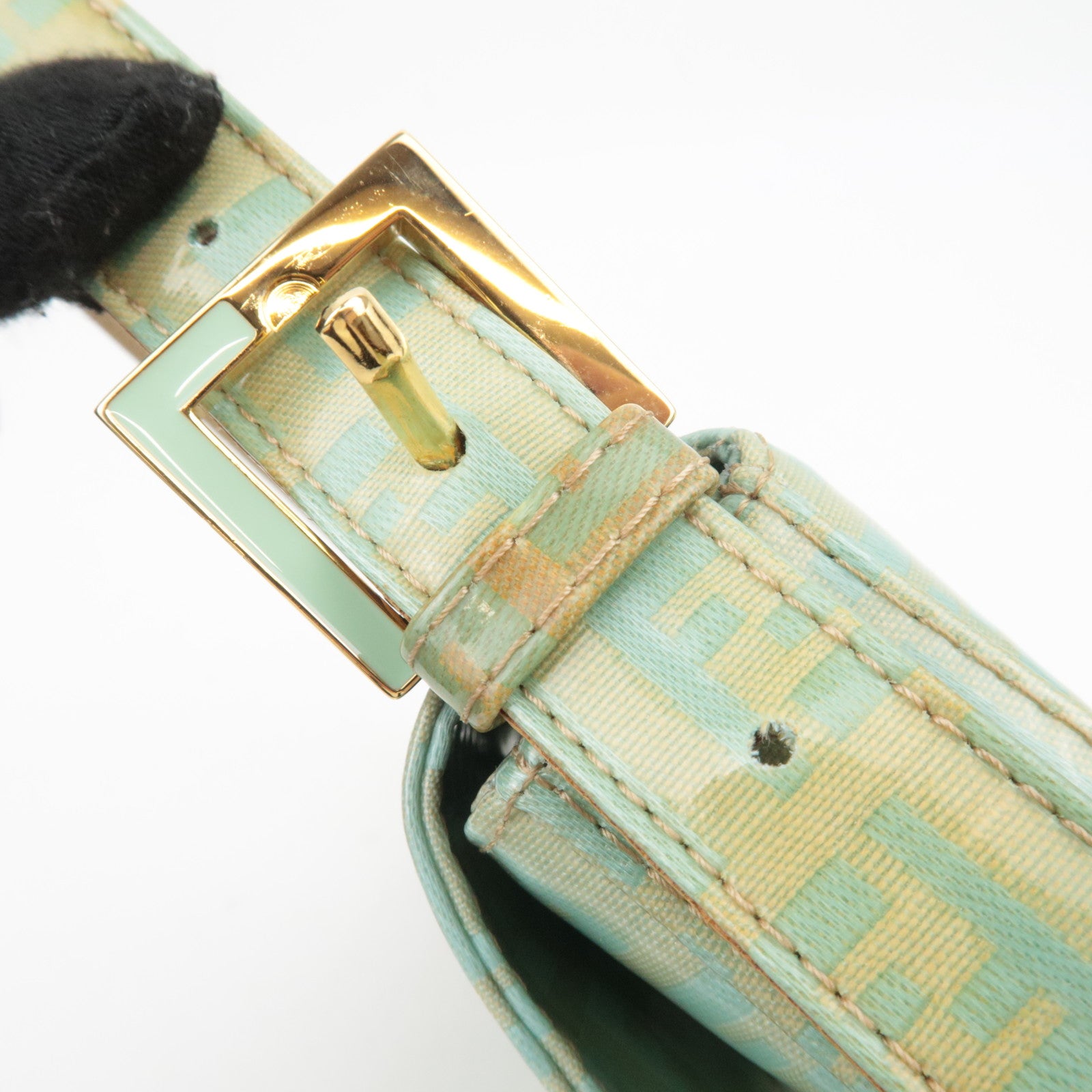 FENDI Zucchino Mamma Baguette Vinyl Shoulder Bag Light Blue 26424
