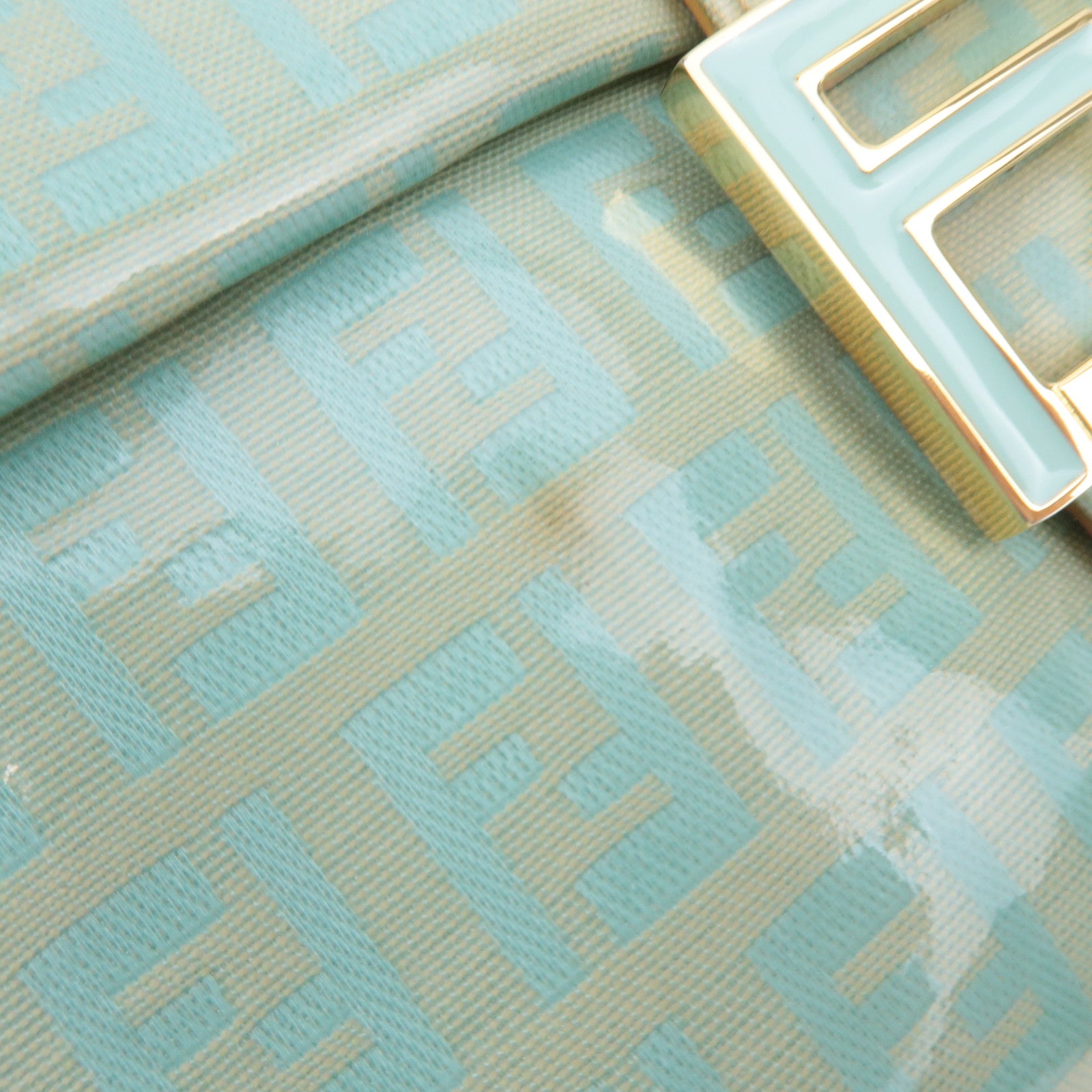 FENDI Zucchino Mamma Baguette Vinyl Shoulder Bag Light Blue 26424
