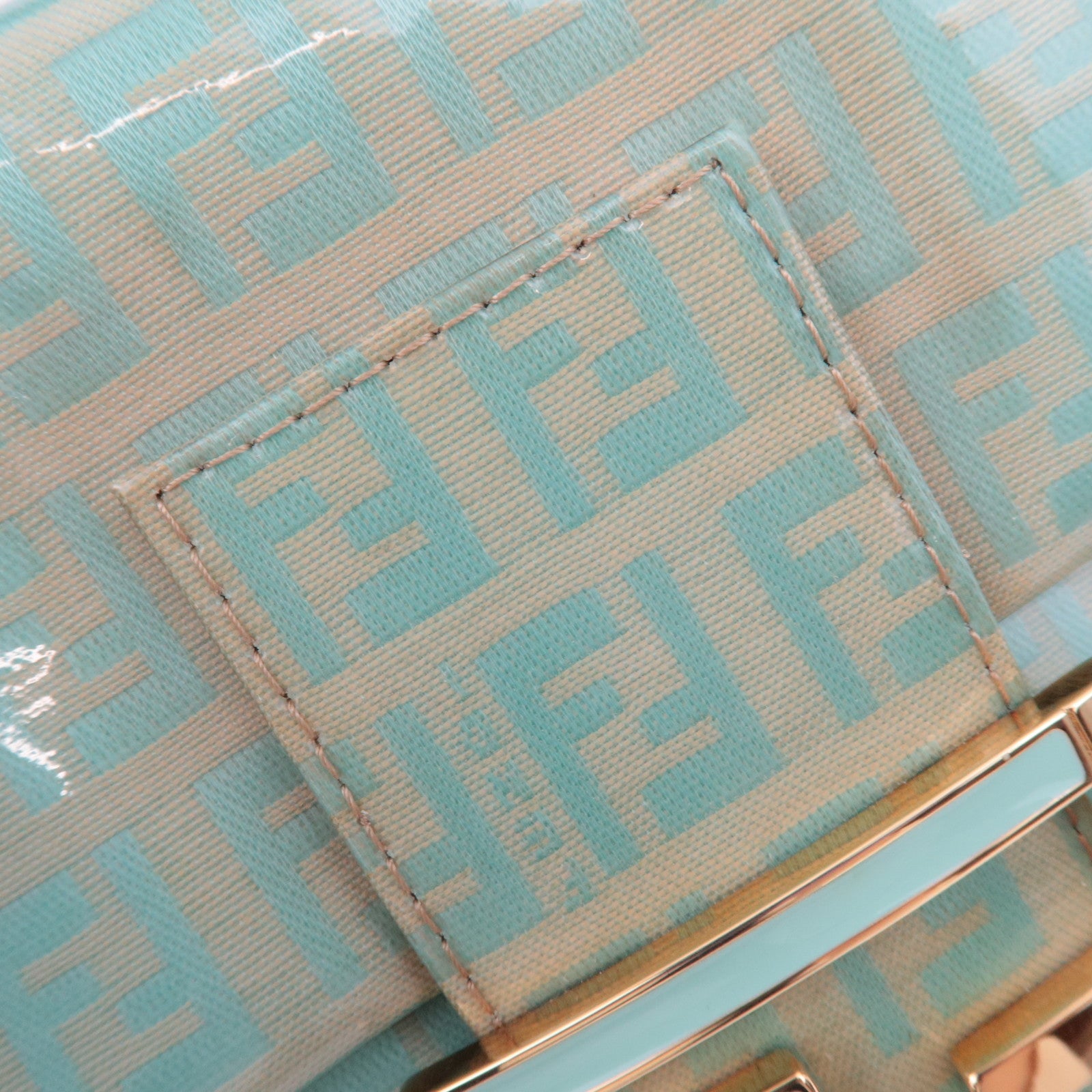 FENDI Zucchino Mamma Baguette Vinyl Shoulder Bag Light Blue 26424