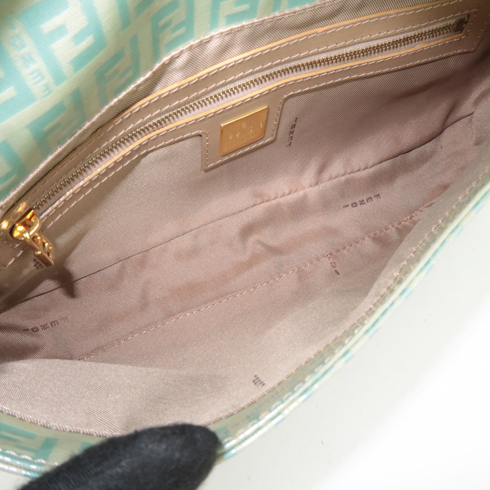 FENDI Zucchino Mamma Baguette Vinyl Shoulder Bag Light Blue 26424