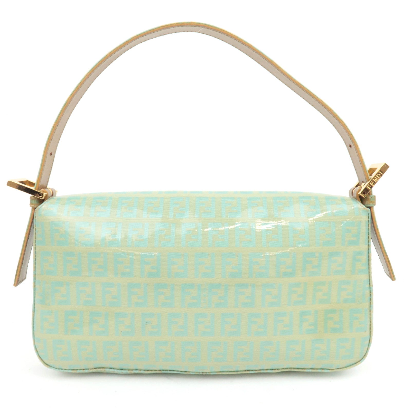 FENDI Zucchino Mamma Baguette Vinyl Shoulder Bag Light Blue 26424