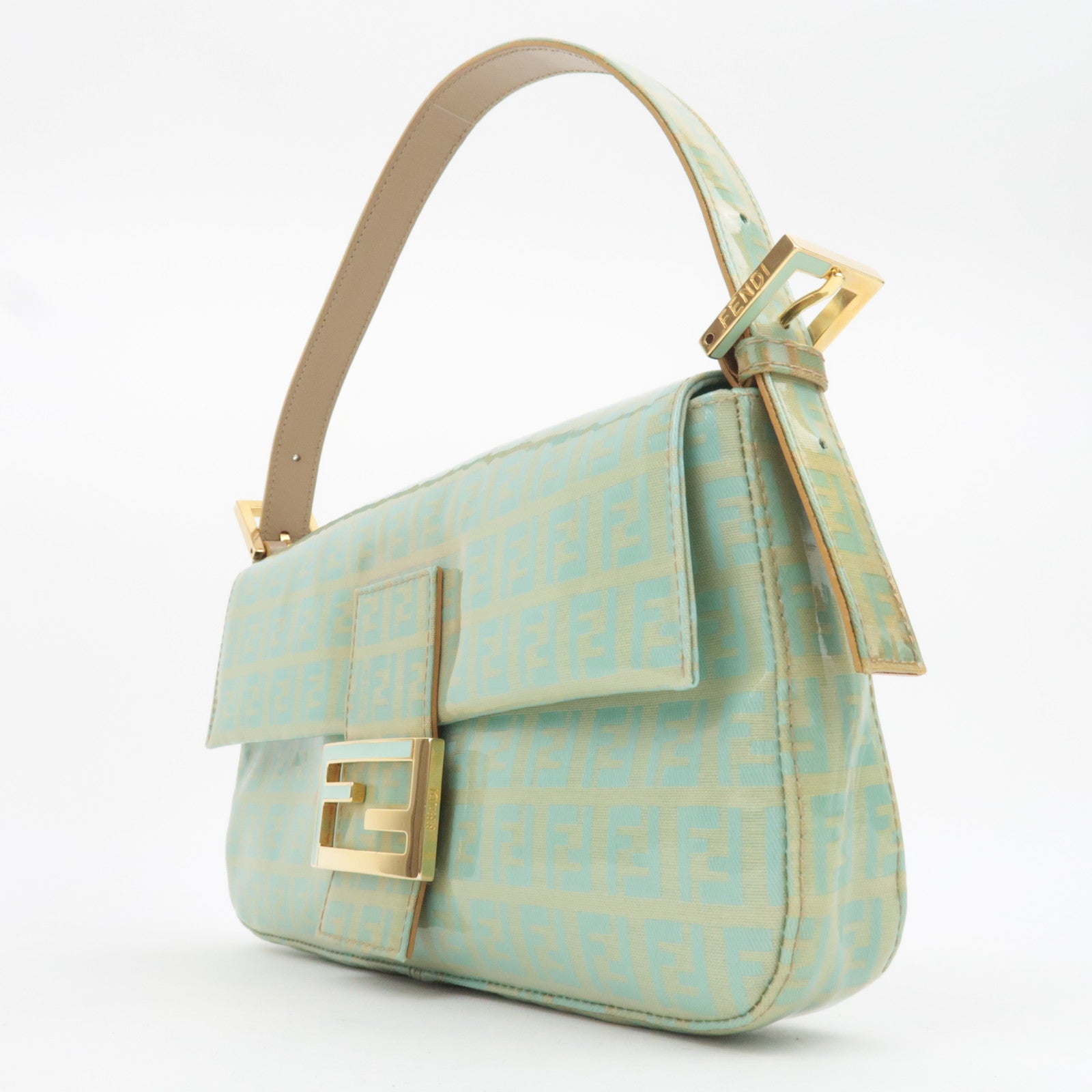 FENDI Zucchino Mamma Baguette Vinyl Shoulder Bag Light Blue 26424