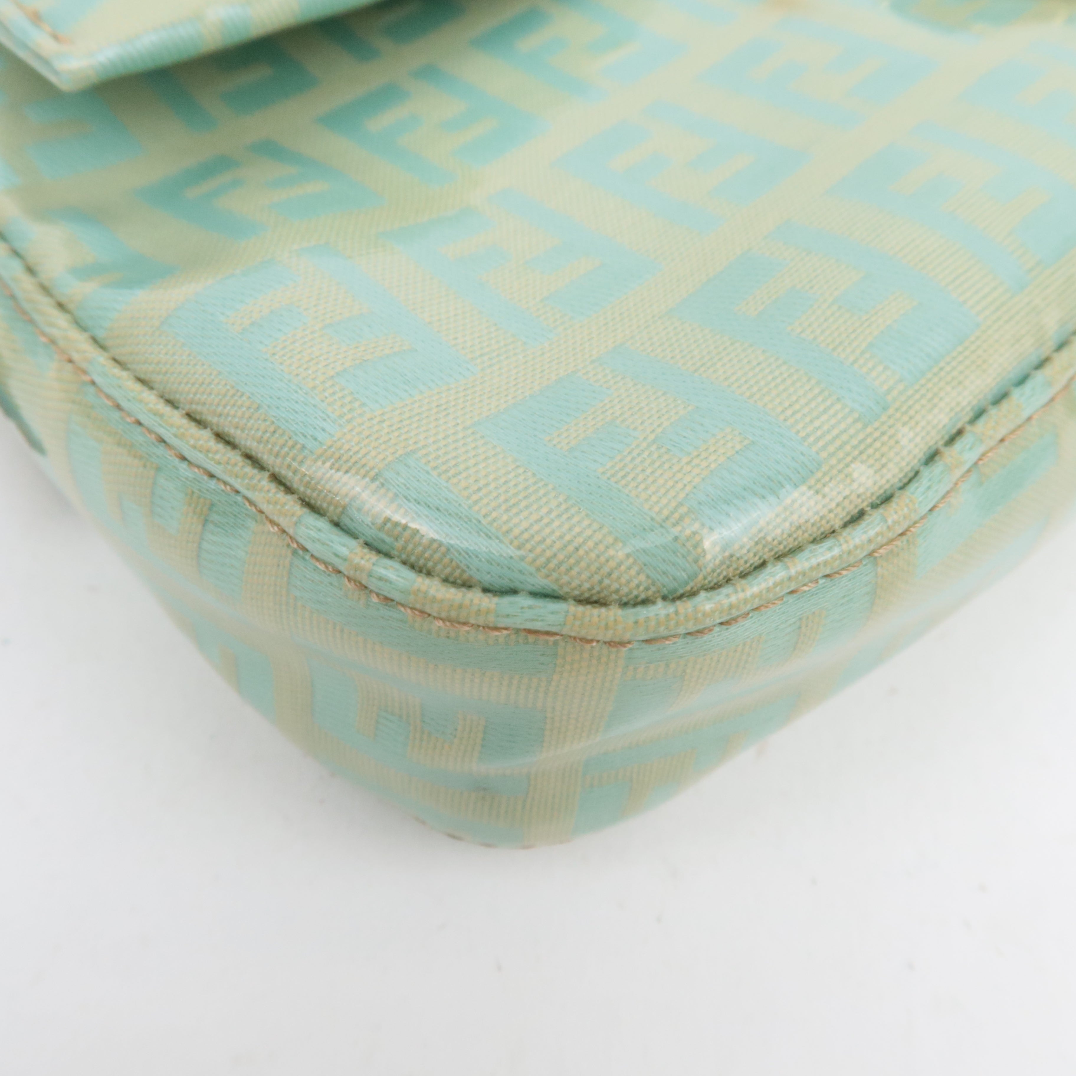 FENDI Zucchino Mamma Baguette Vinyl Shoulder Bag Light Blue 26424