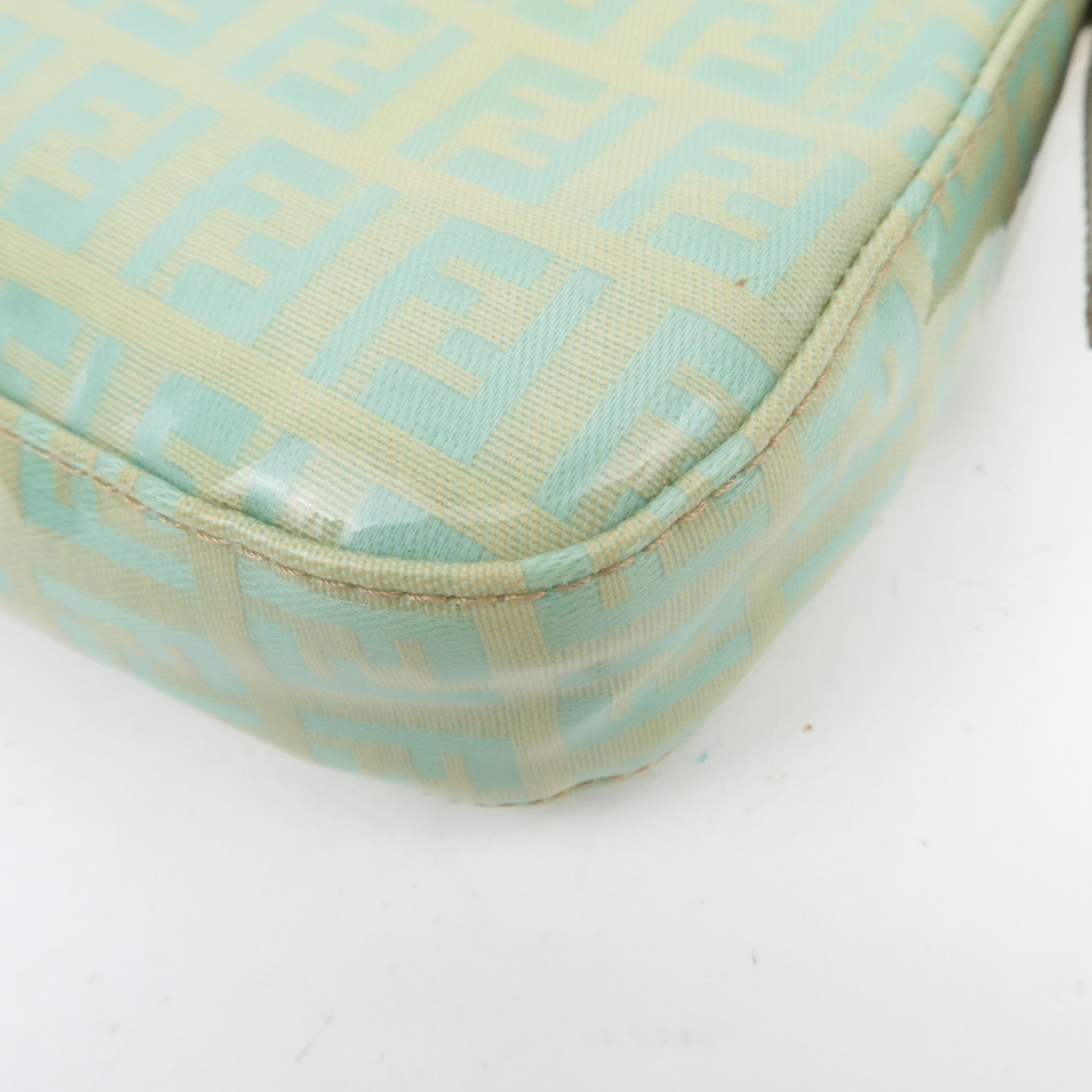 FENDI Zucchino Mamma Baguette Vinyl Shoulder Bag Light Blue 26424
