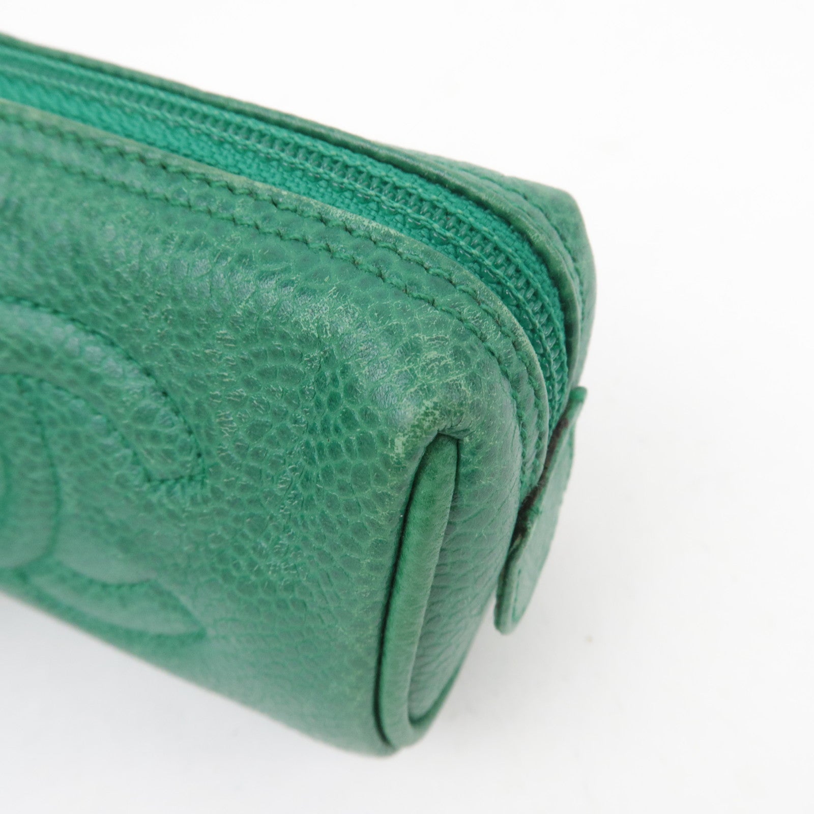 CHANEL Coco Mark Caviarskin Mini Pouch Green