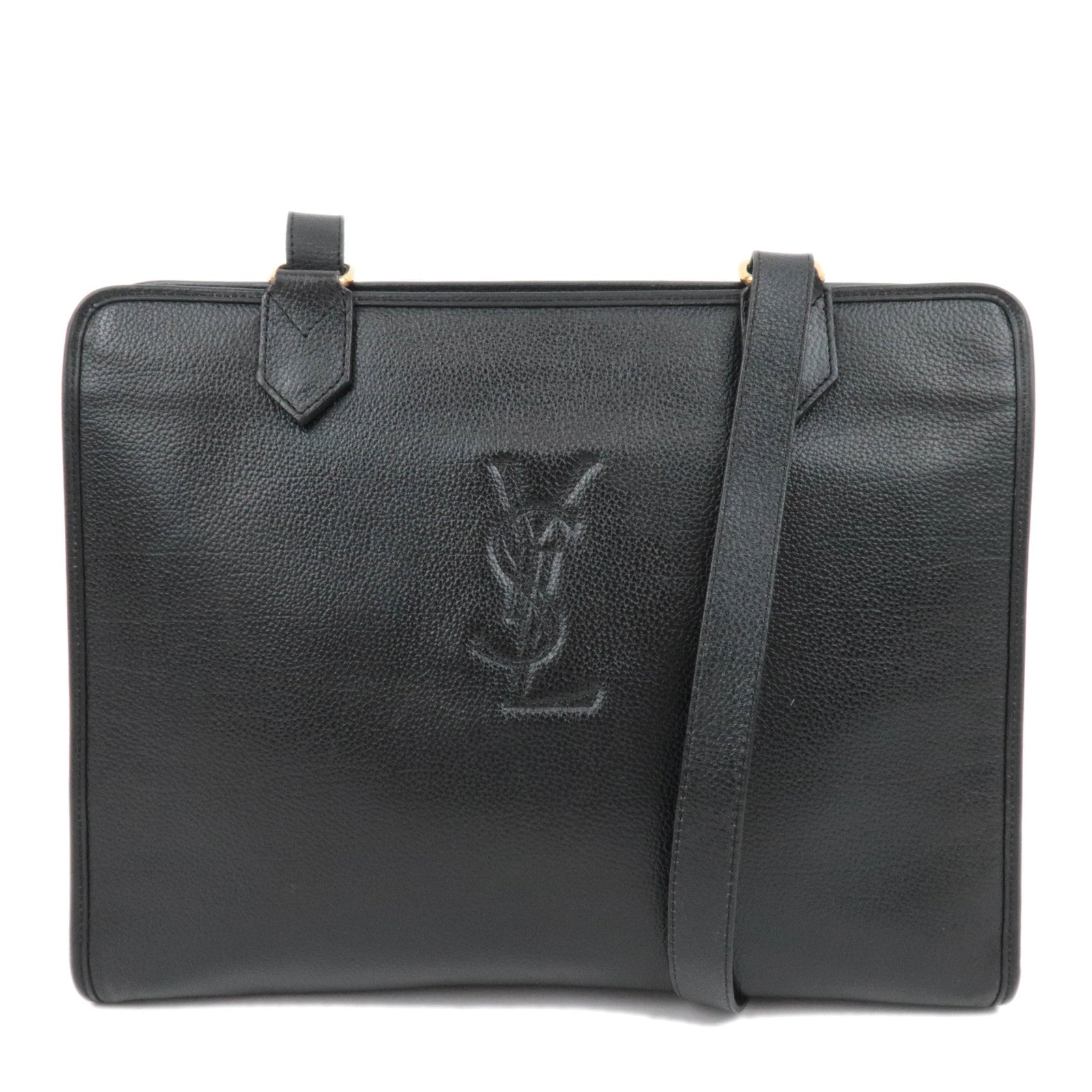 SAINT LAURENT YSL Logo Leather Shoulder Bag Black88435