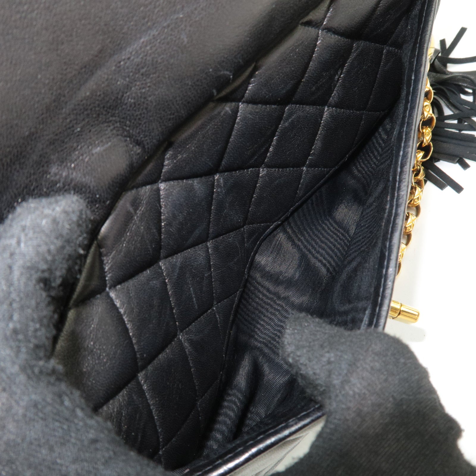 CHANEL Matelasse Diana Lambskin Flap Chain Shoulder Bag Black