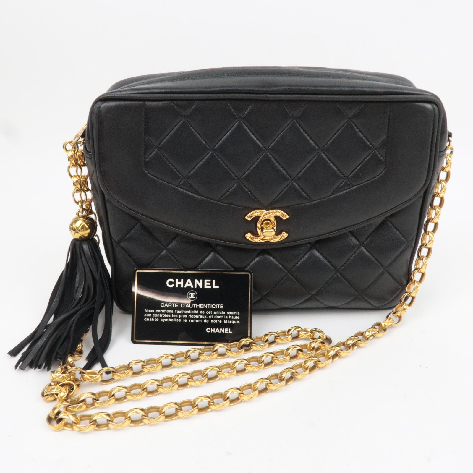 CHANEL Matelasse Diana Lambskin Flap Chain Shoulder Bag Black