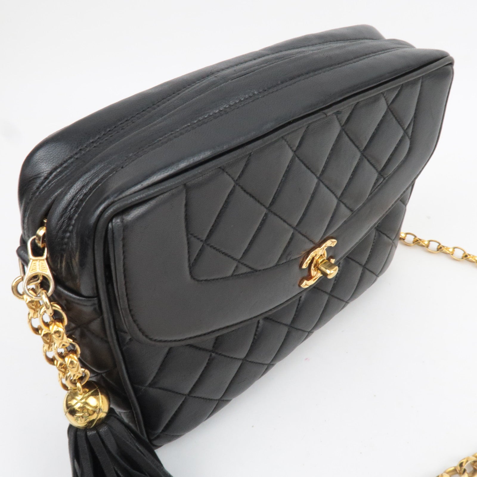 CHANEL Matelasse Diana Lambskin Flap Chain Shoulder Bag Black