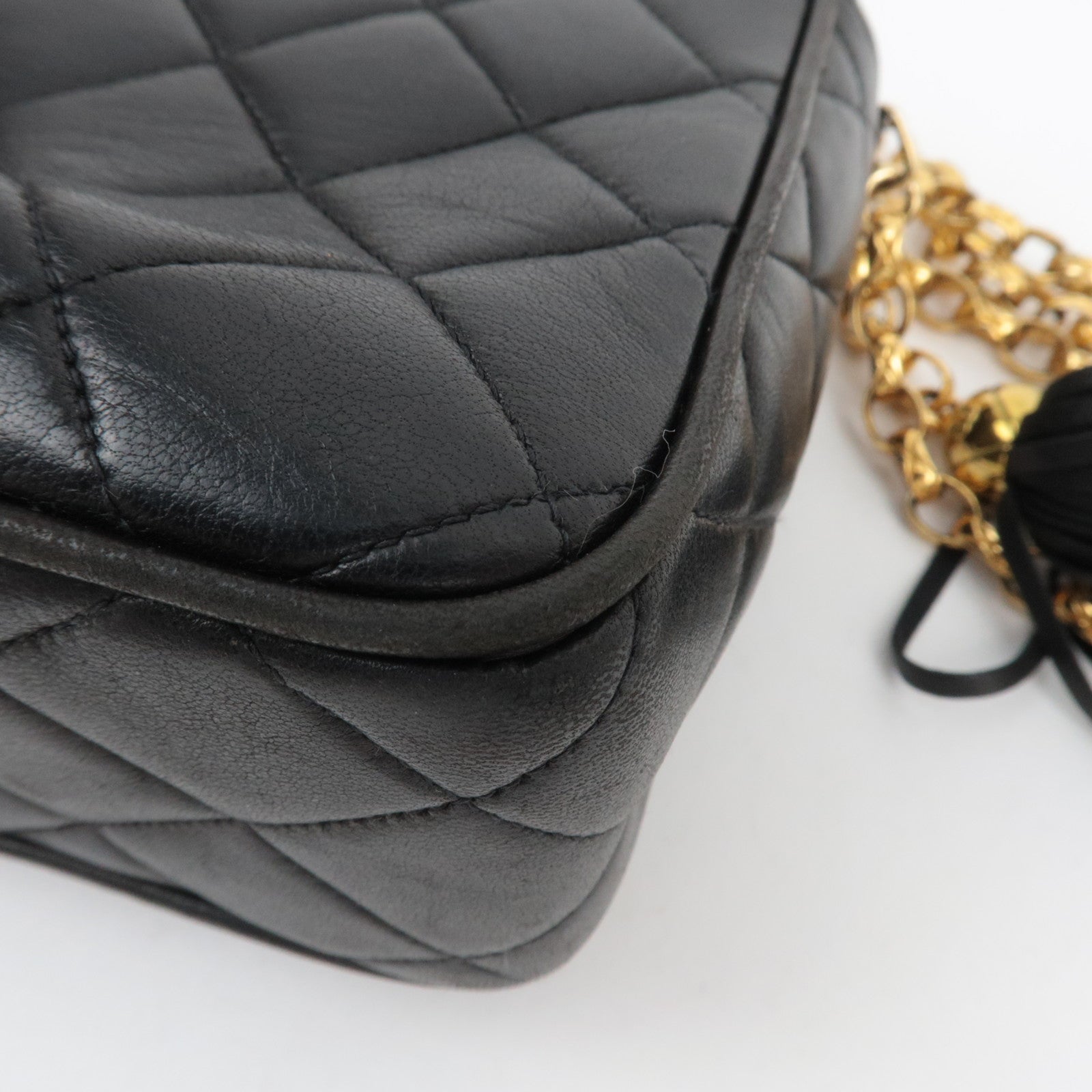 CHANEL Matelasse Diana Lambskin Flap Chain Shoulder Bag Black