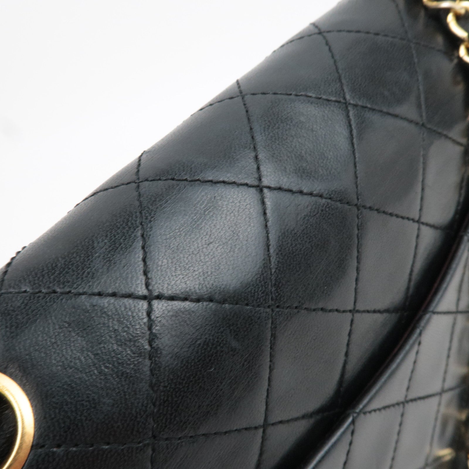 CHANEL Matelasse 25 Double Flap Lambskin Chain Shoulder Bag Black