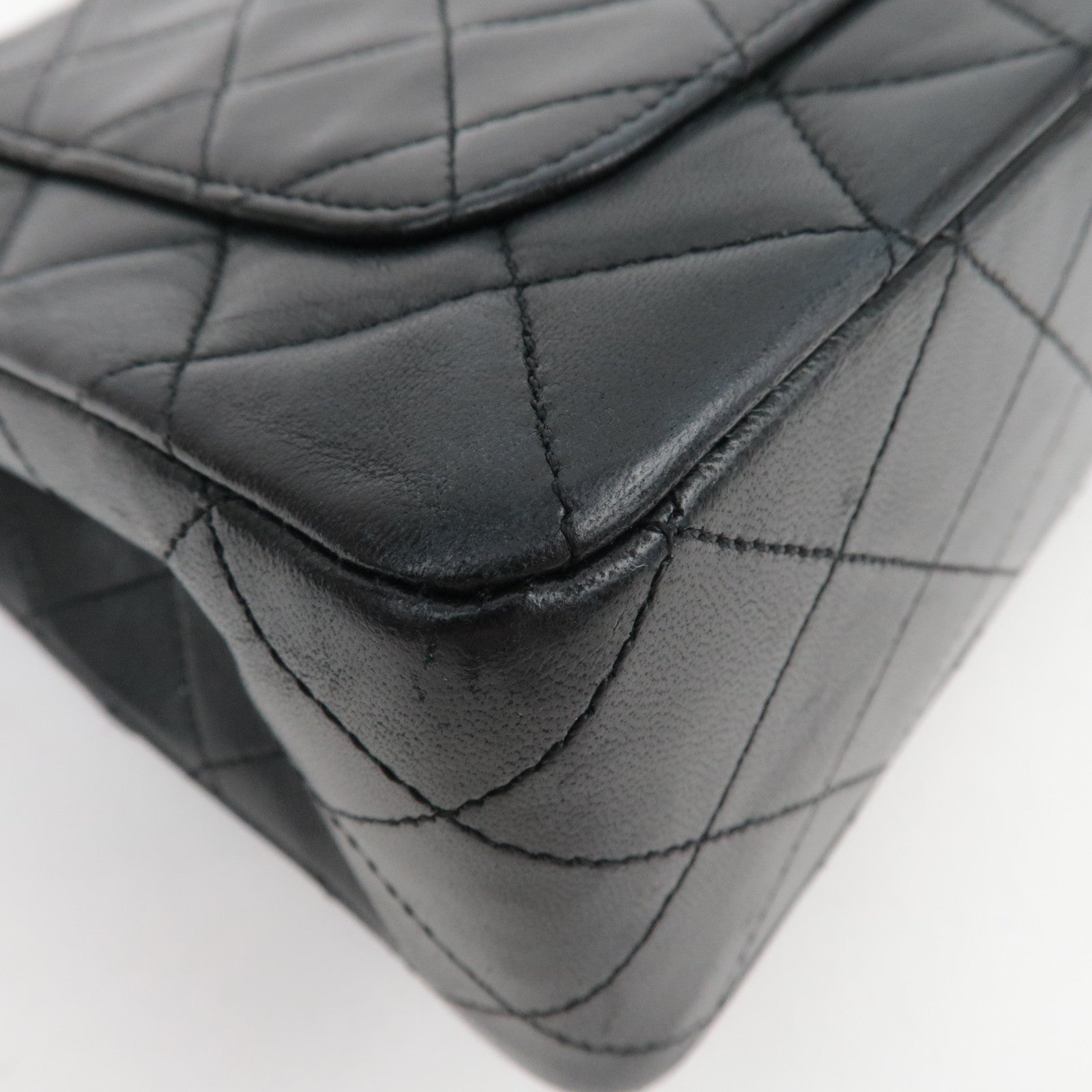 CHANEL Matelasse 25 Double Flap Lambskin Chain Shoulder Bag Black