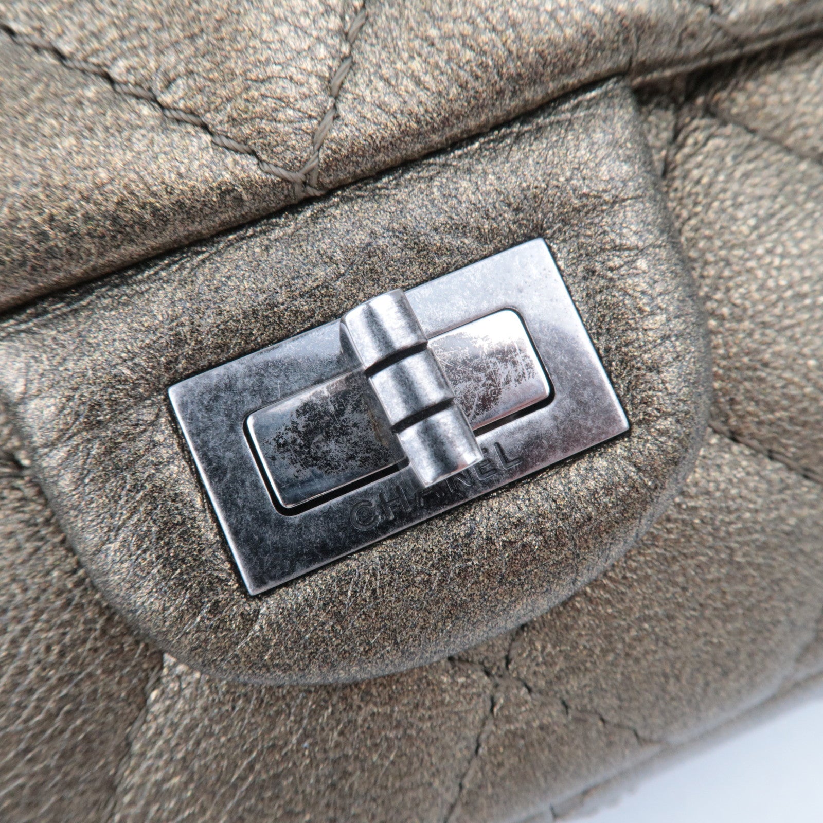 CHANEL 2.55 Matelasse Double Flap Caviarskin Chain Shoulder Bag Khaki