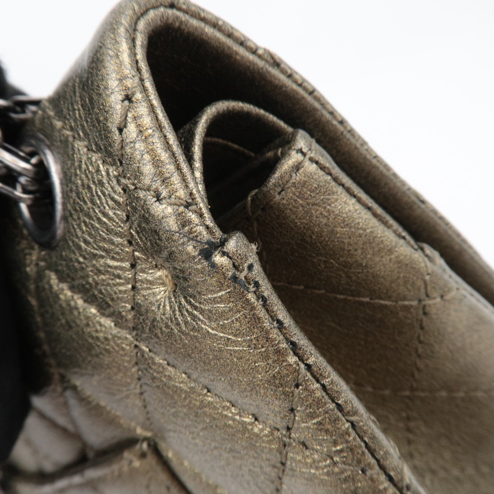 CHANEL 2.55 Matelasse Double Flap Caviarskin Chain Shoulder Bag Khaki