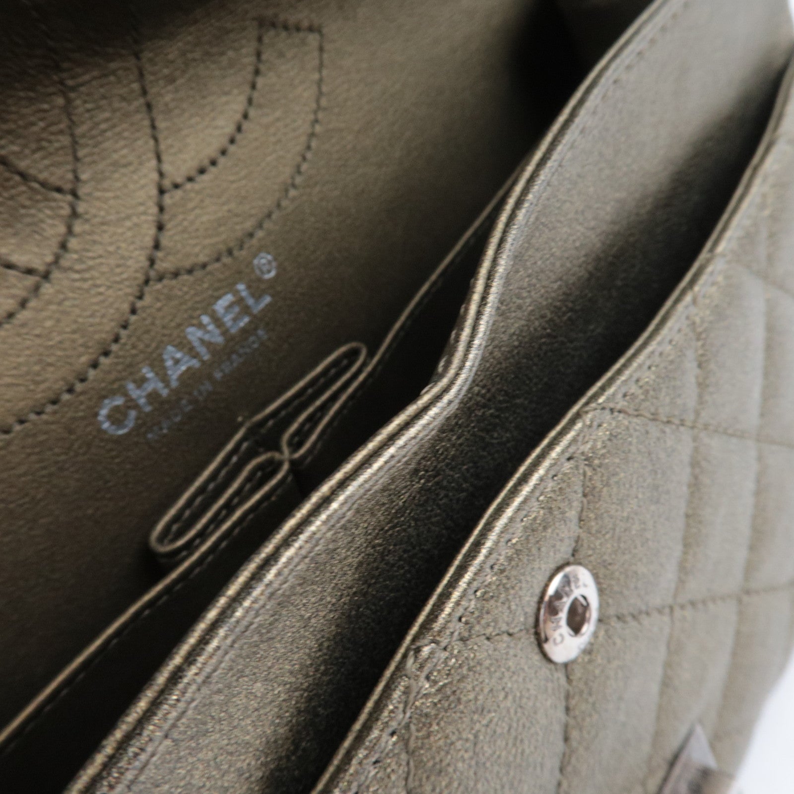 CHANEL 2.55 Matelasse Double Flap Caviarskin Chain Shoulder Bag Khaki