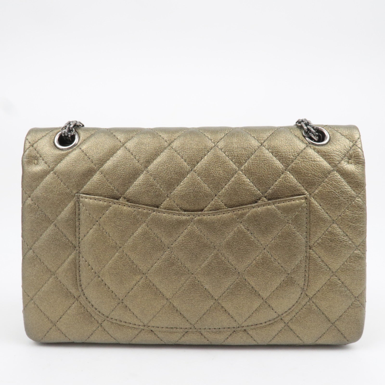 CHANEL 2.55 Matelasse Double Flap Caviarskin Chain Shoulder Bag Khaki