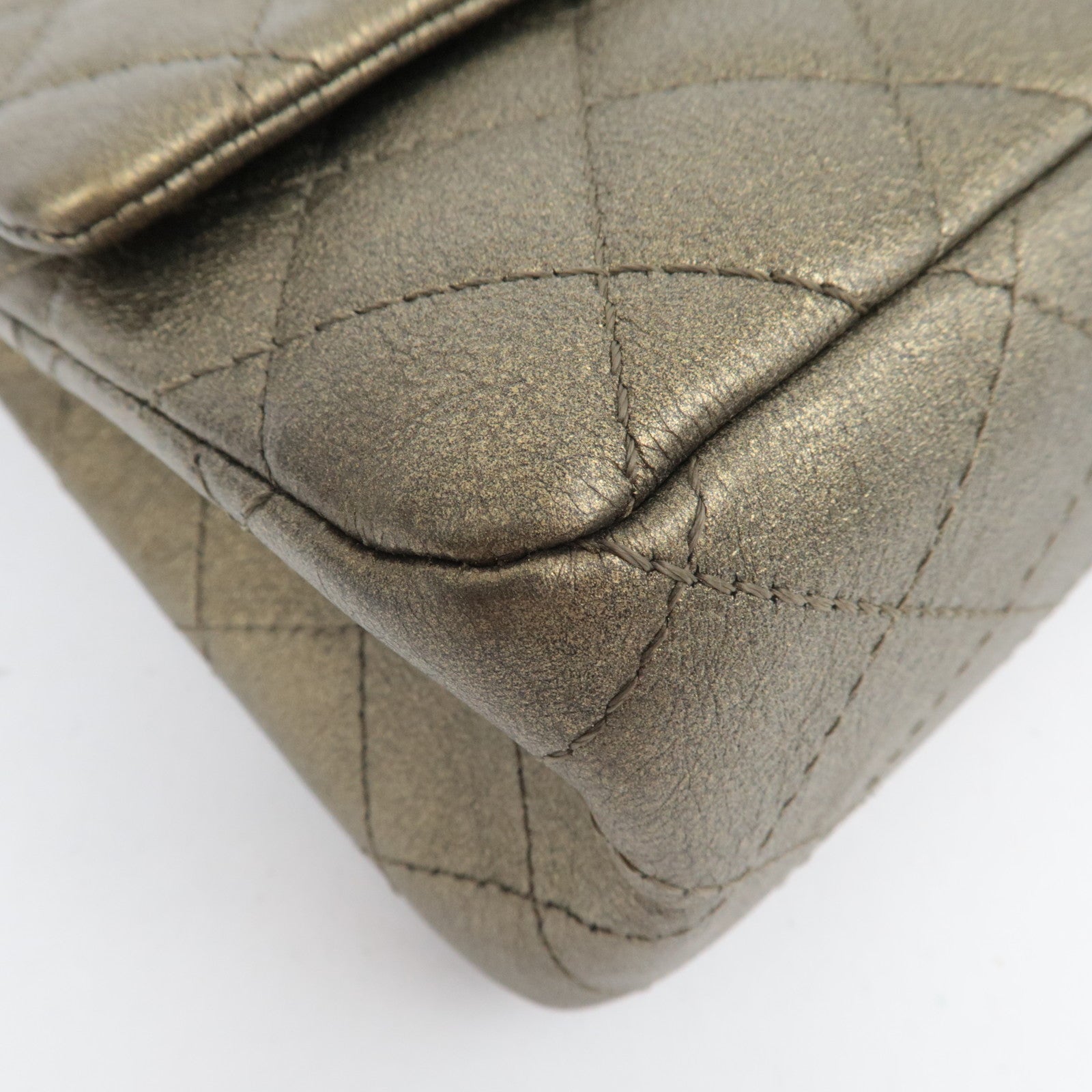 CHANEL 2.55 Matelasse Double Flap Caviarskin Chain Shoulder Bag Khaki