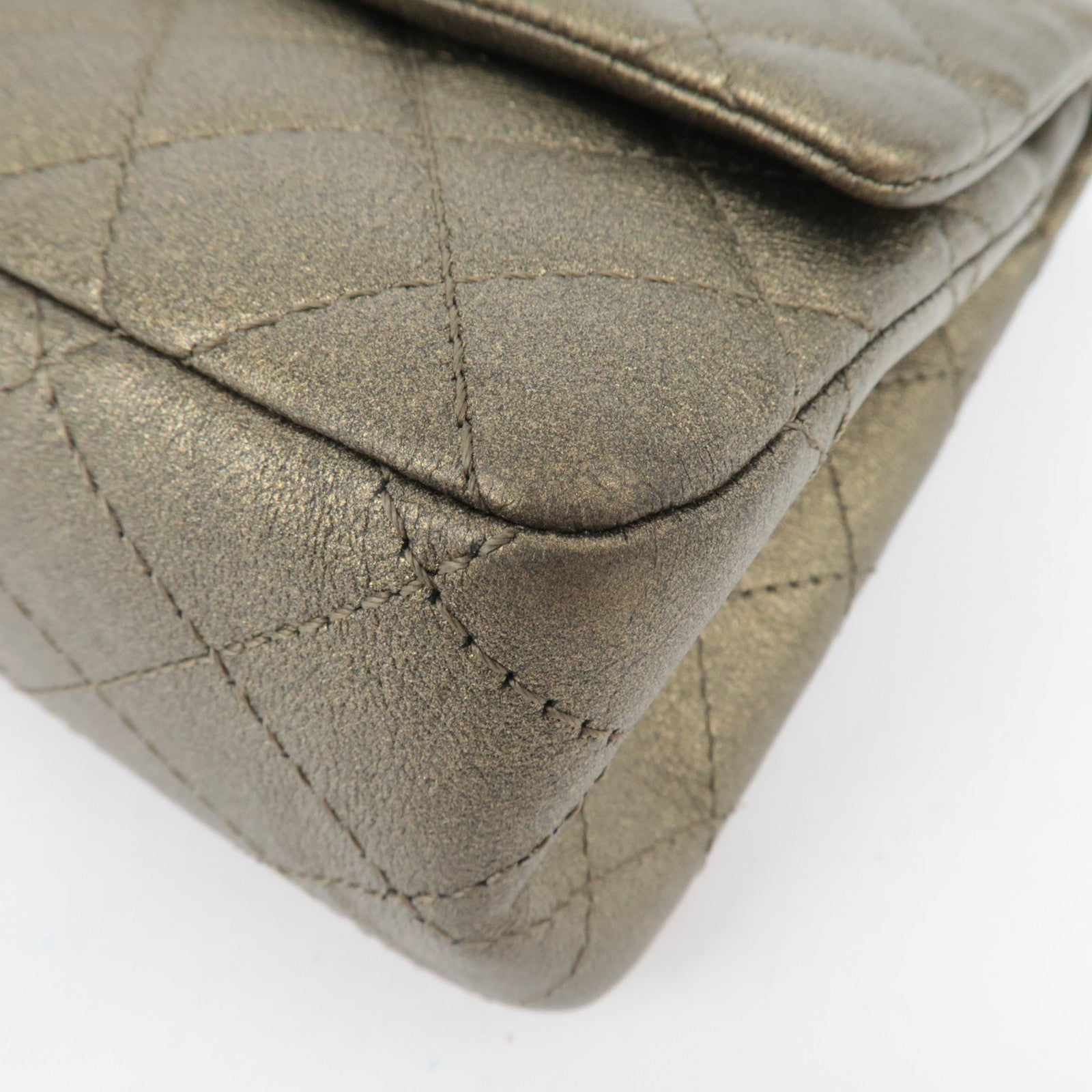 CHANEL 2.55 Matelasse Double Flap Caviarskin Chain Shoulder Bag Khaki