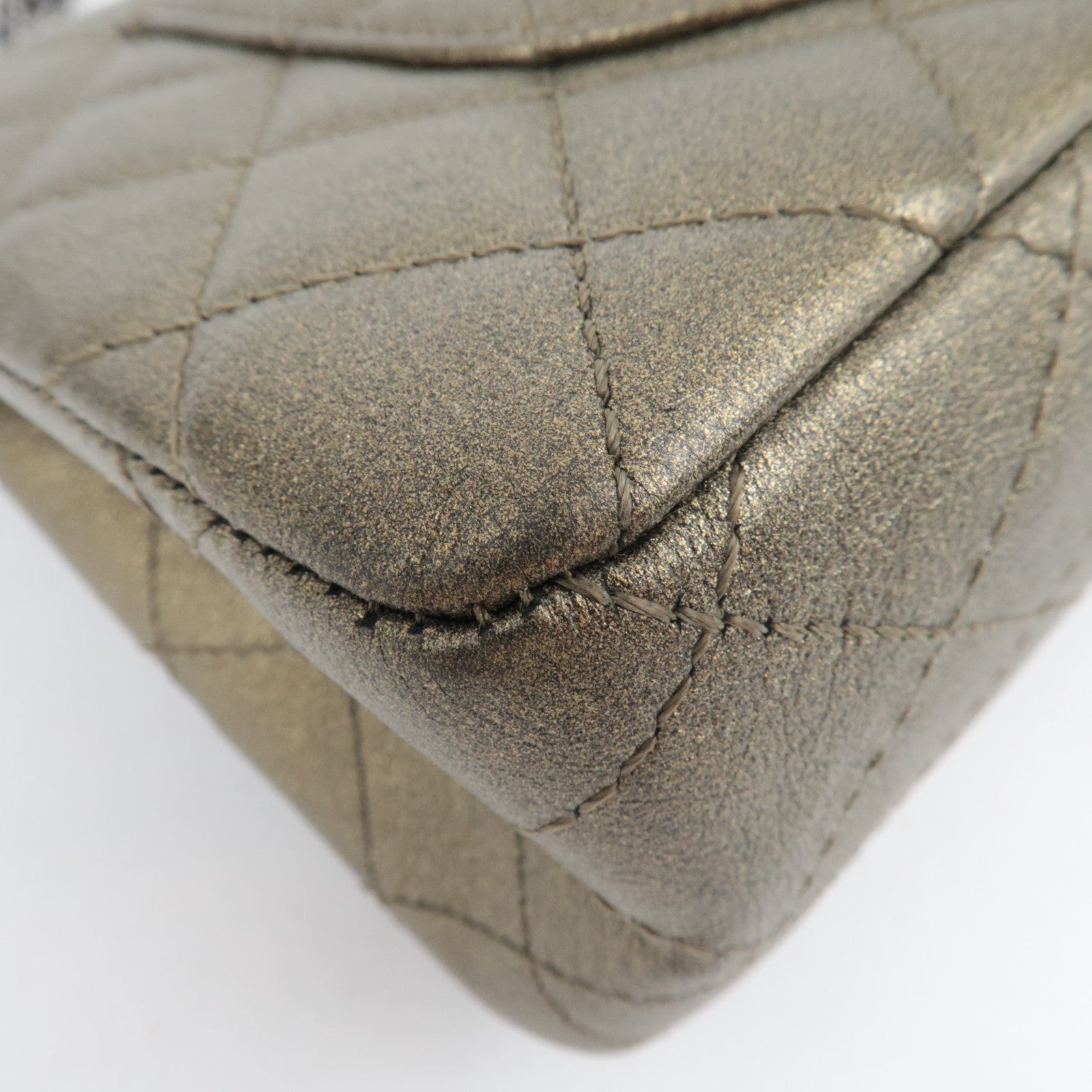 CHANEL 2.55 Matelasse Double Flap Caviarskin Chain Shoulder Bag Khaki