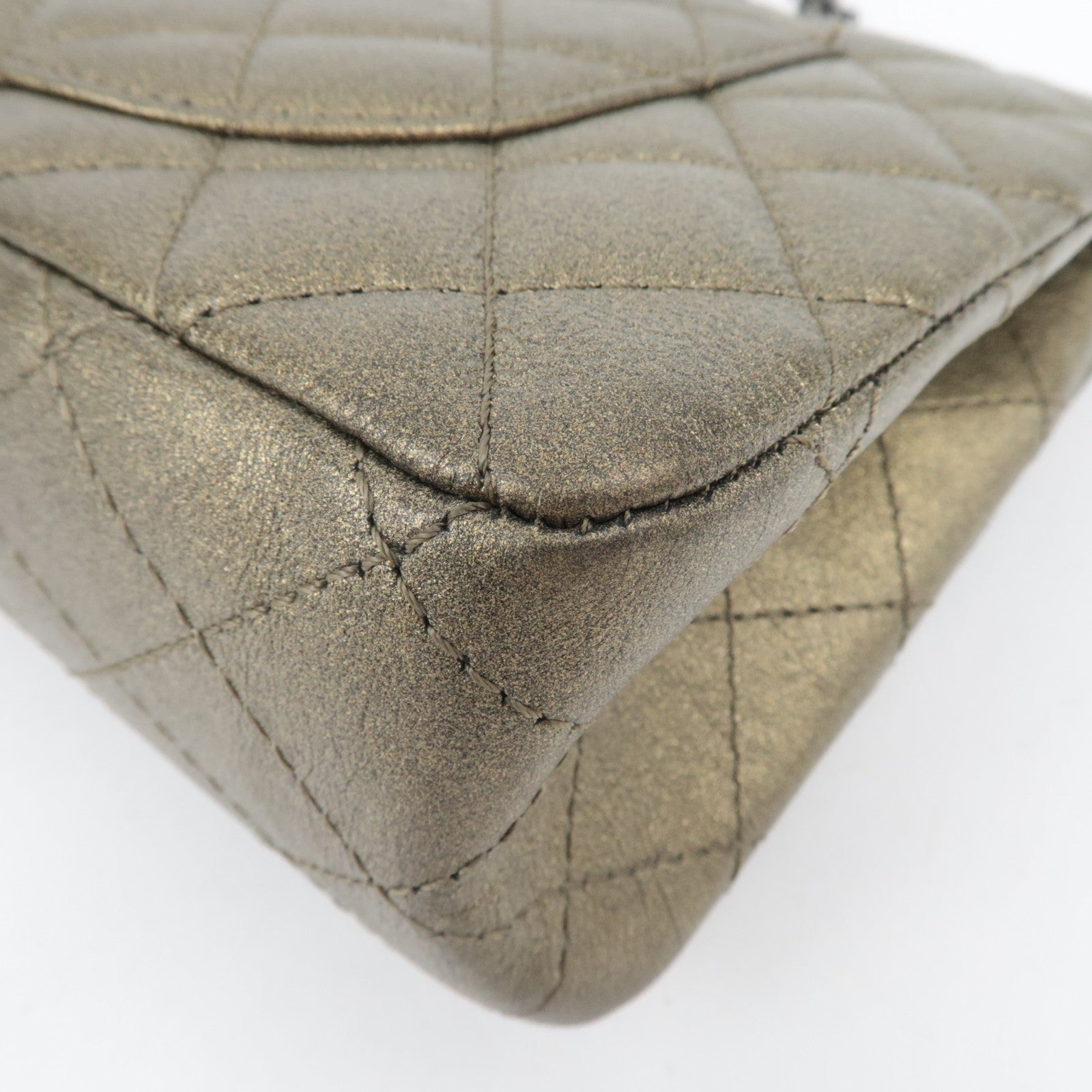 CHANEL 2.55 Matelasse Double Flap Caviarskin Chain Shoulder Bag Khaki