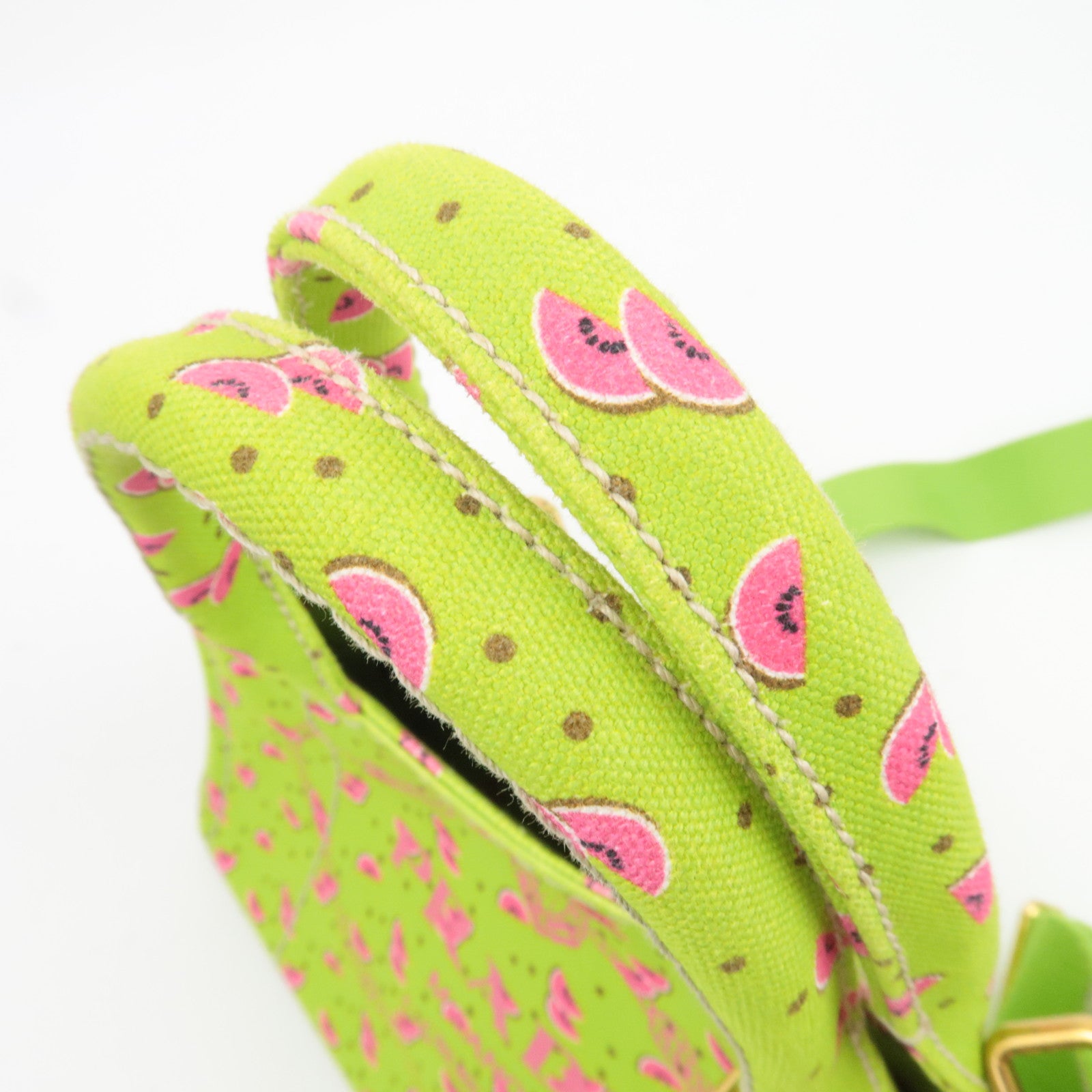 PRADA Canapa Mini 2Way Canvas Tote Bag Watermelon Print Light Green 1BG439