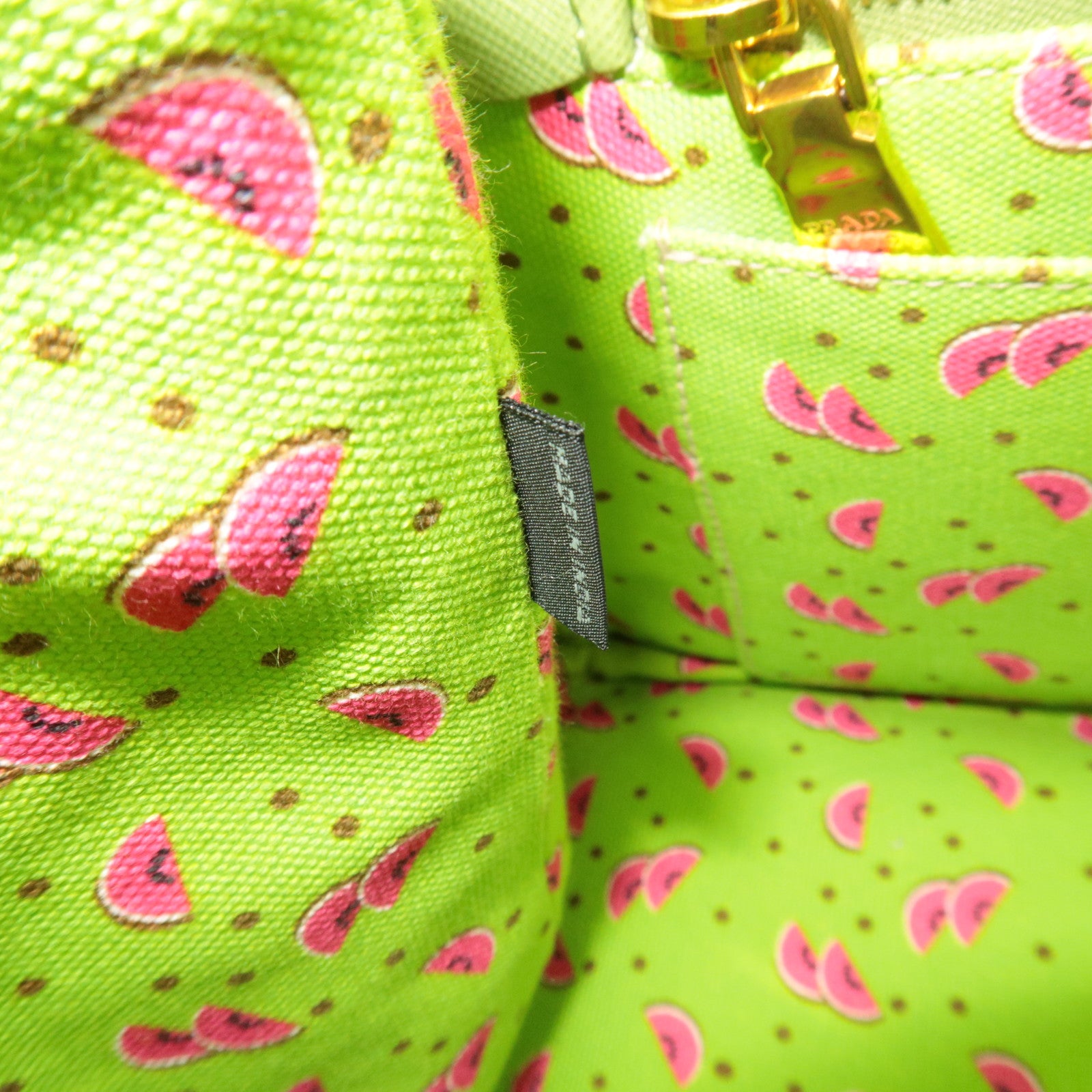 PRADA Canapa Mini 2Way Canvas Tote Bag Watermelon Print Light Green 1BG439