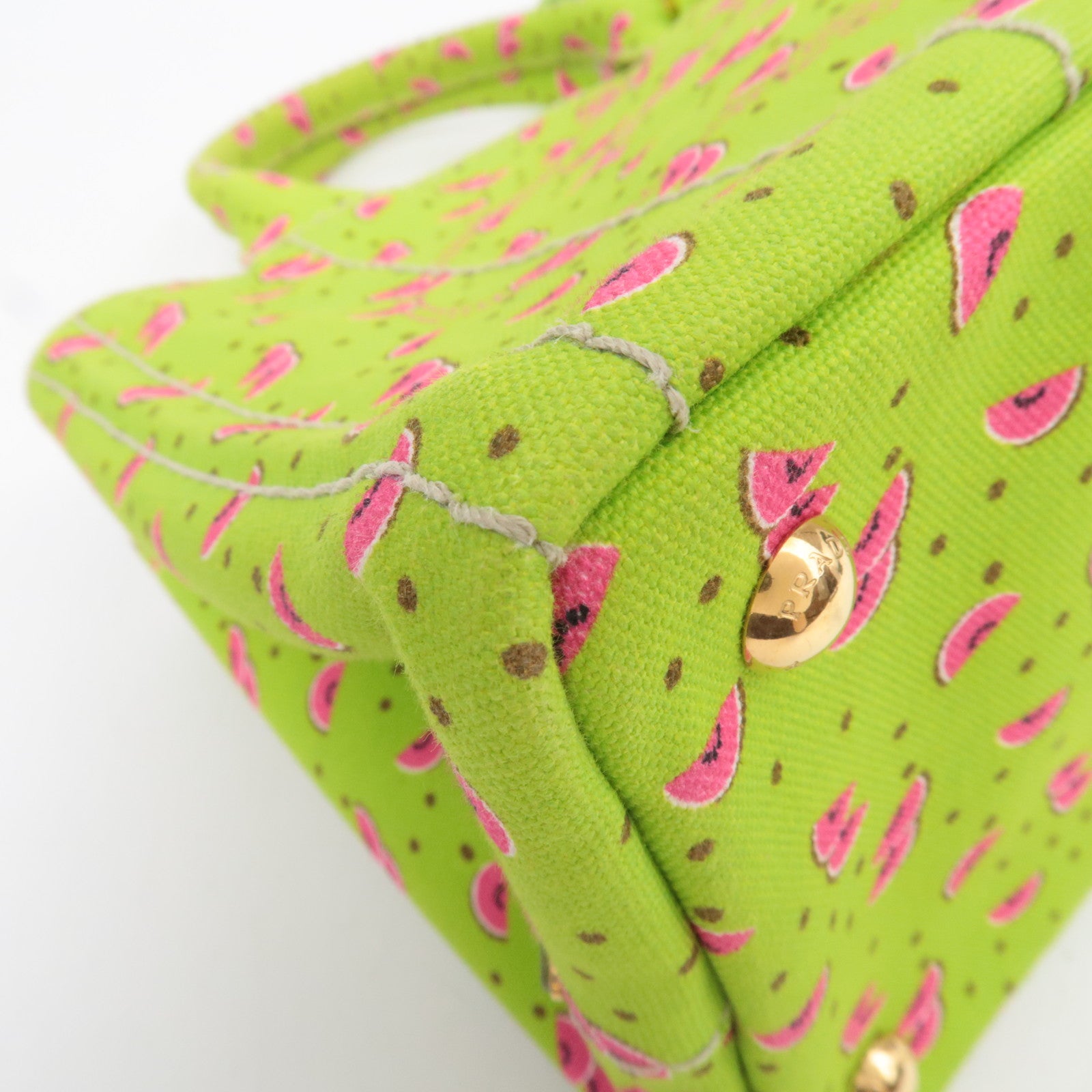 PRADA Canapa Mini 2Way Canvas Tote Bag Watermelon Print Light Green 1BG439